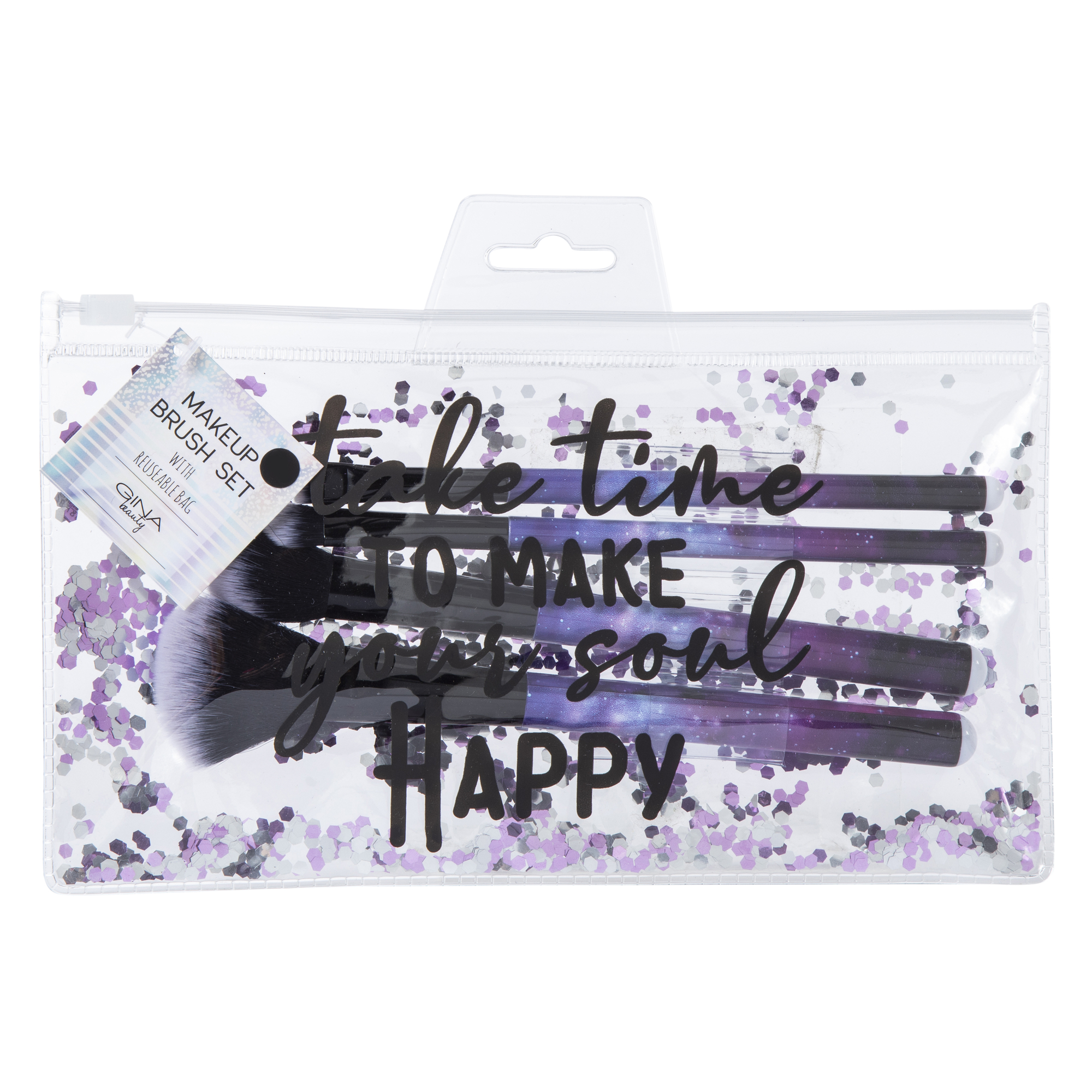 4-Piece Pink Glitter Makeup Brush Set & Travel Pouch