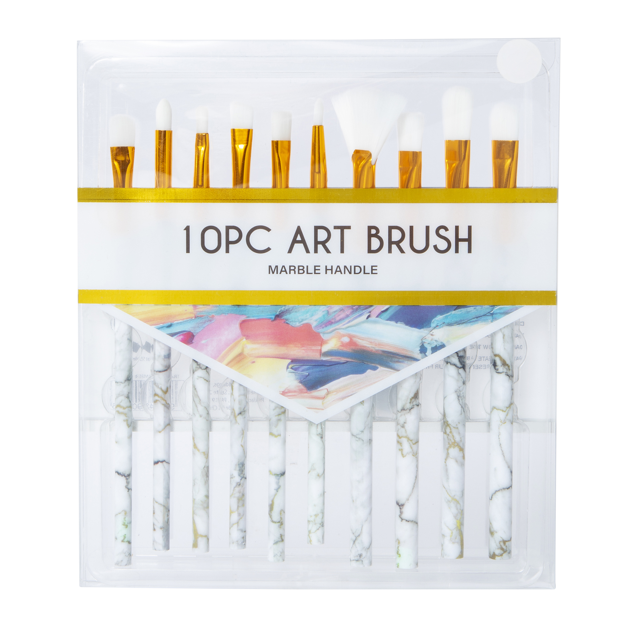10-Piece Paint Brush Set With Marble Swirl Handles