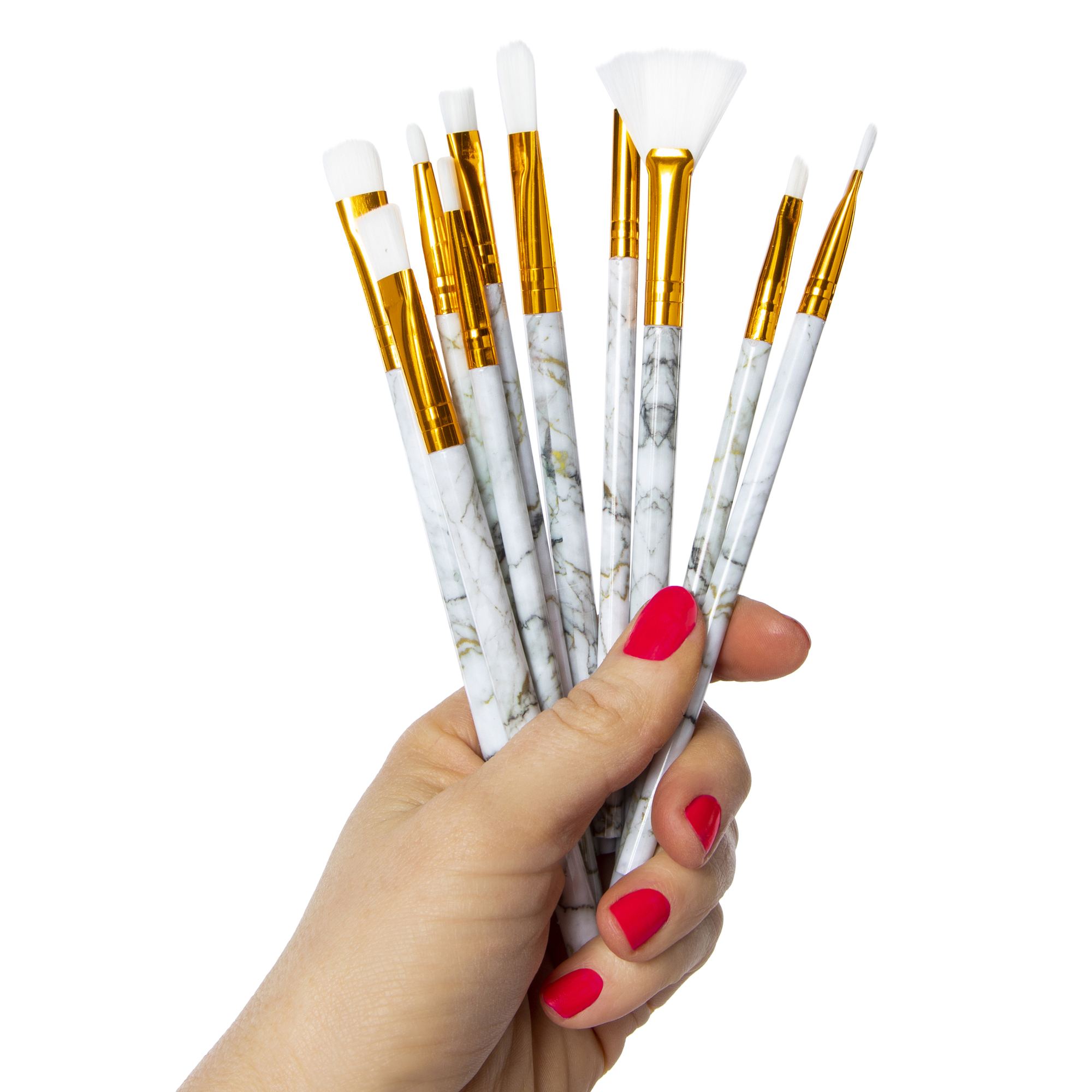 10-Piece Paint Brush Set With Marble Swirl Handles