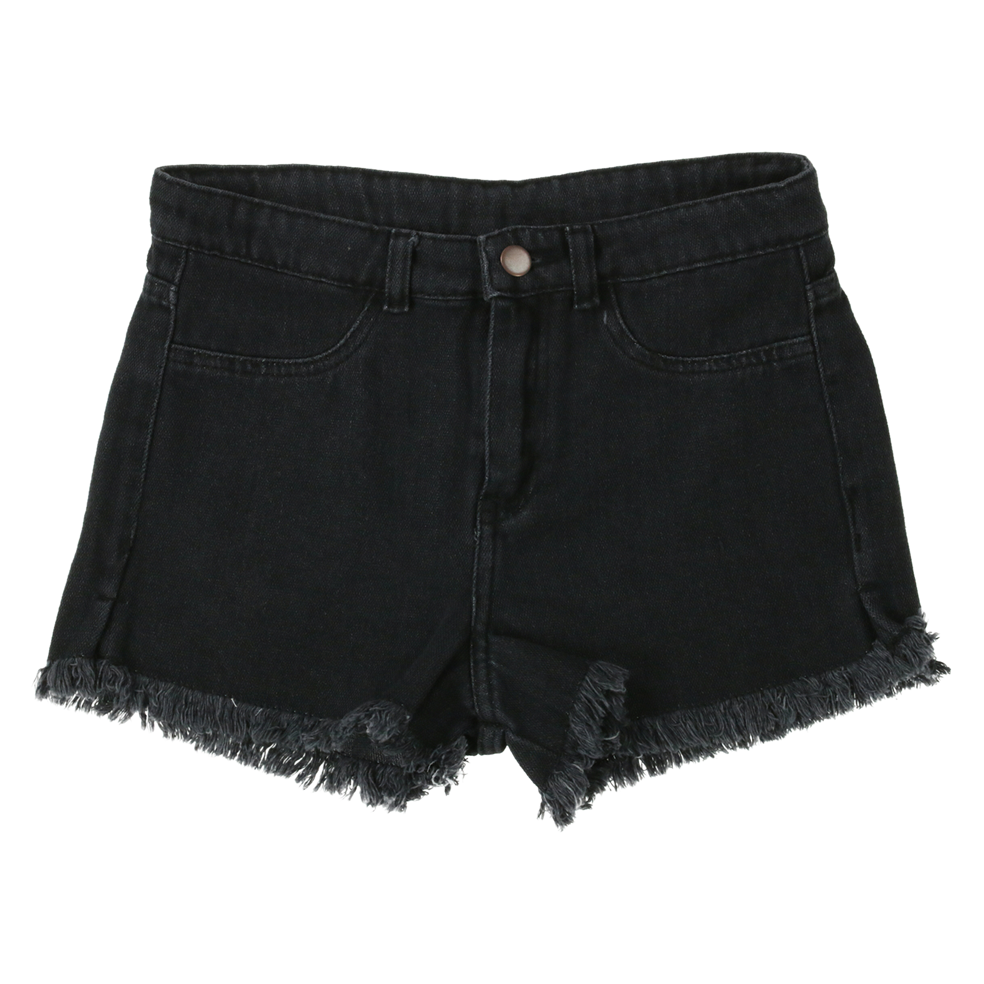 Black Denim Shorts With Frayed Hem