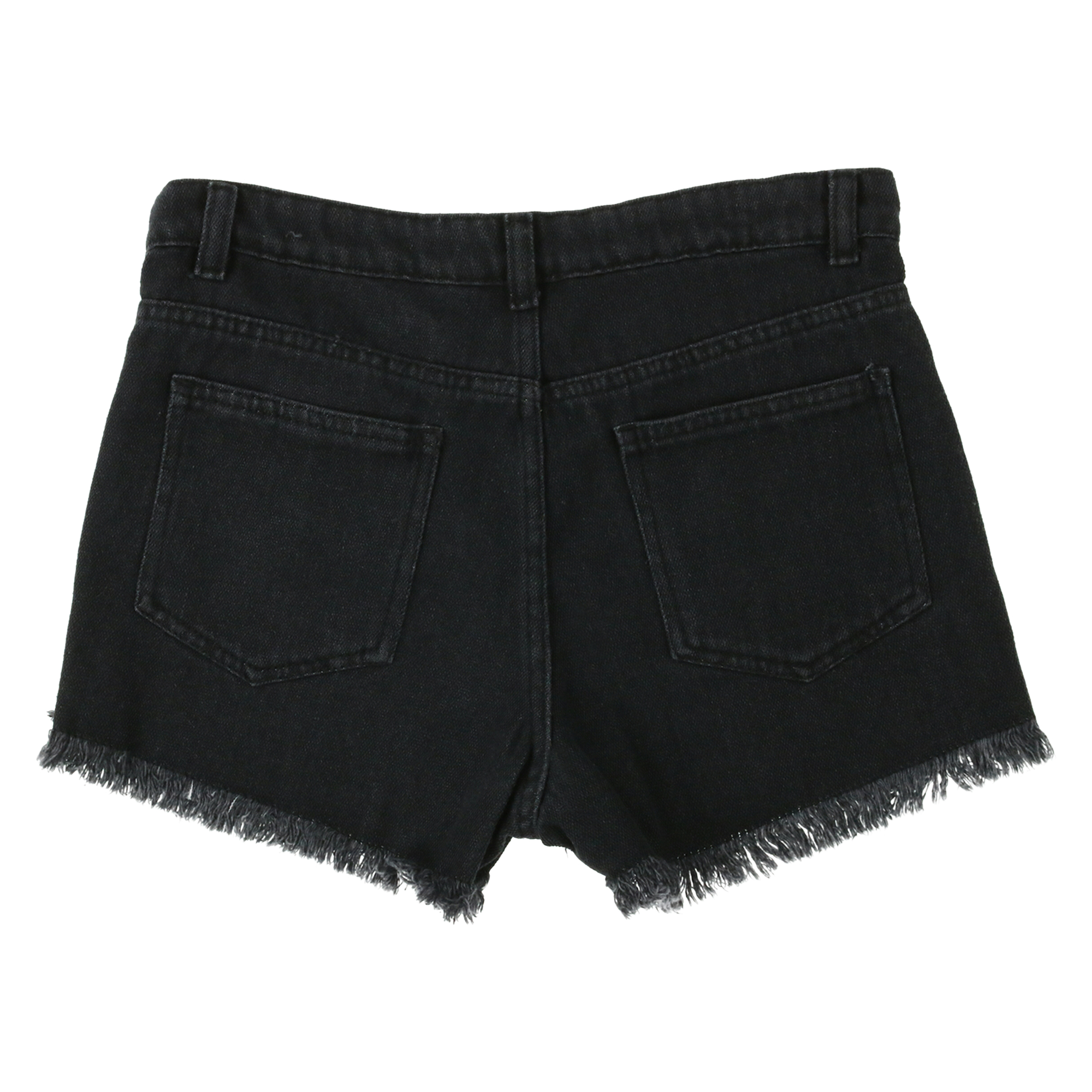 Black Denim Shorts With Frayed Hem