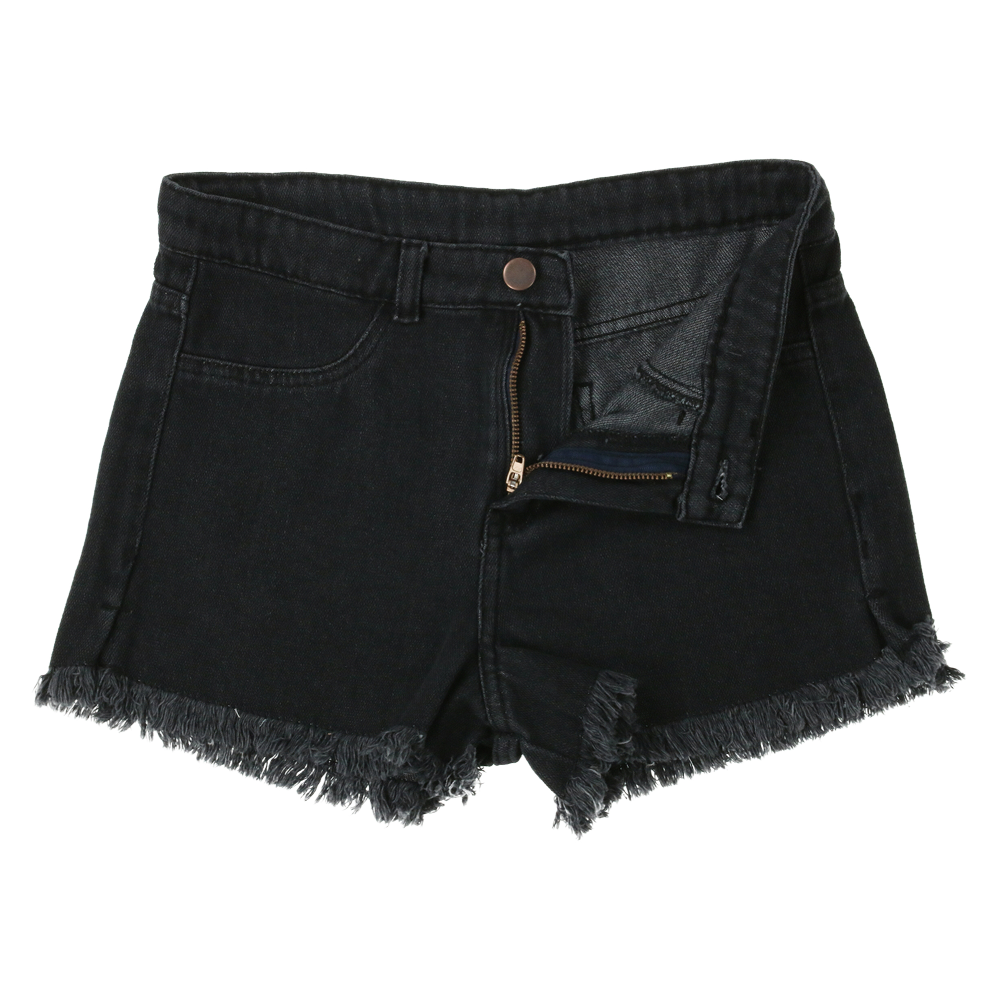 Black Denim Shorts With Frayed Hem