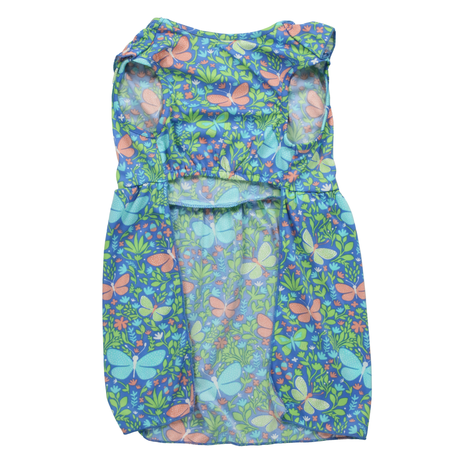 Blue Butterfly Print Dog Dress With Ruffle