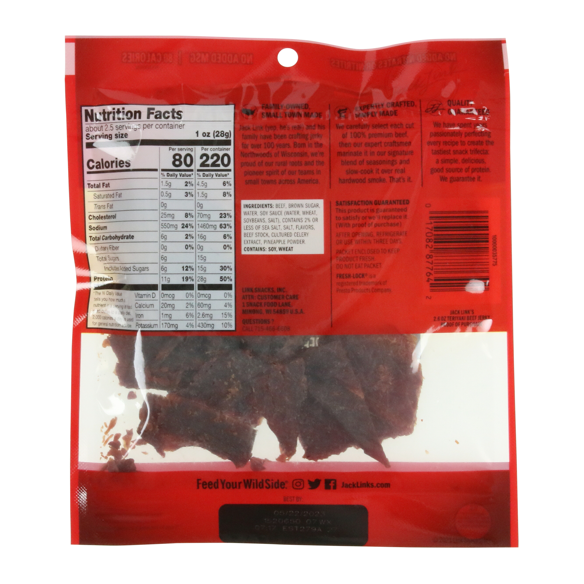 Jack Link’S® Teriyaki Beef Jerky 2.6oz Resealable Bag