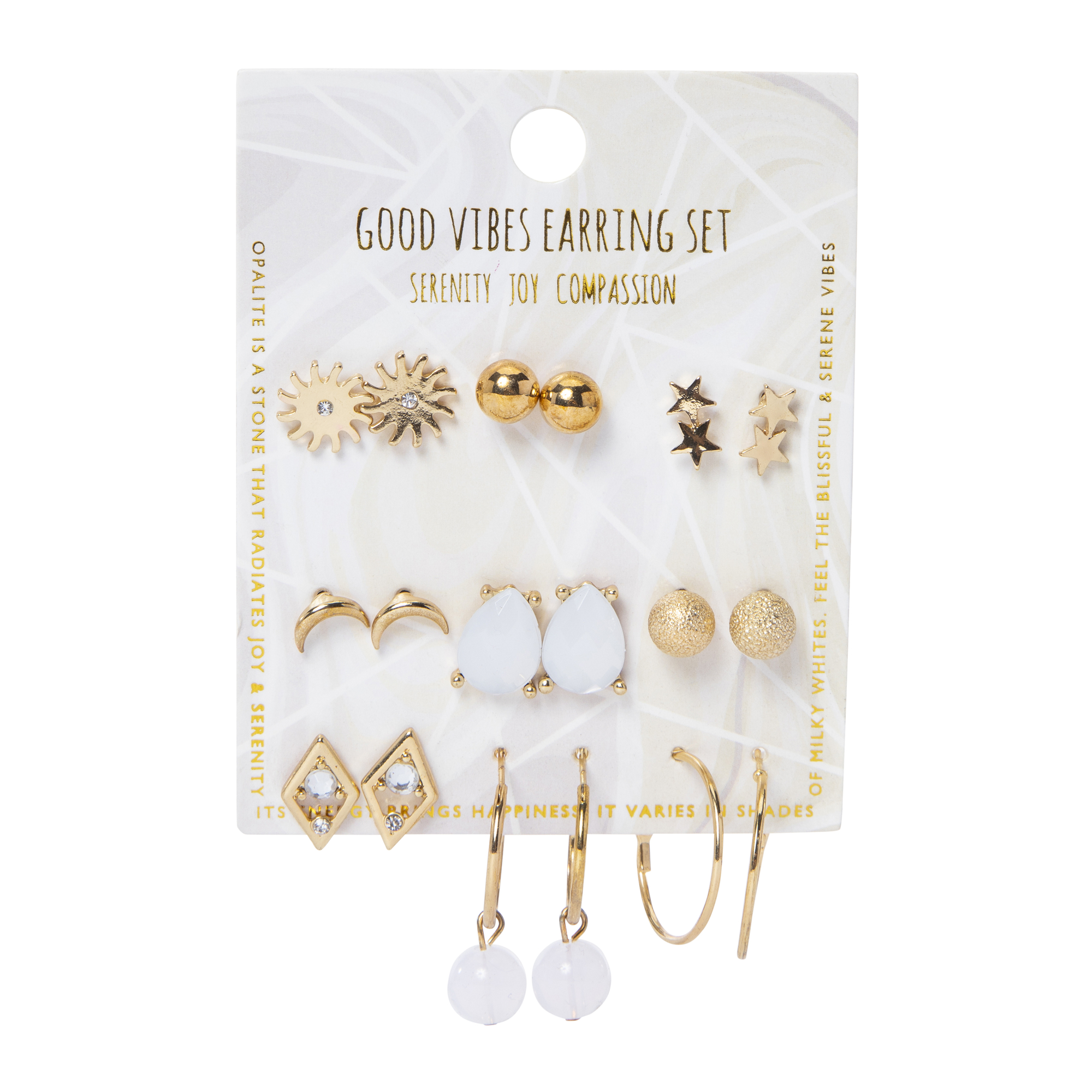 6-Pair Gold Earrings Set, Studs & Hoops