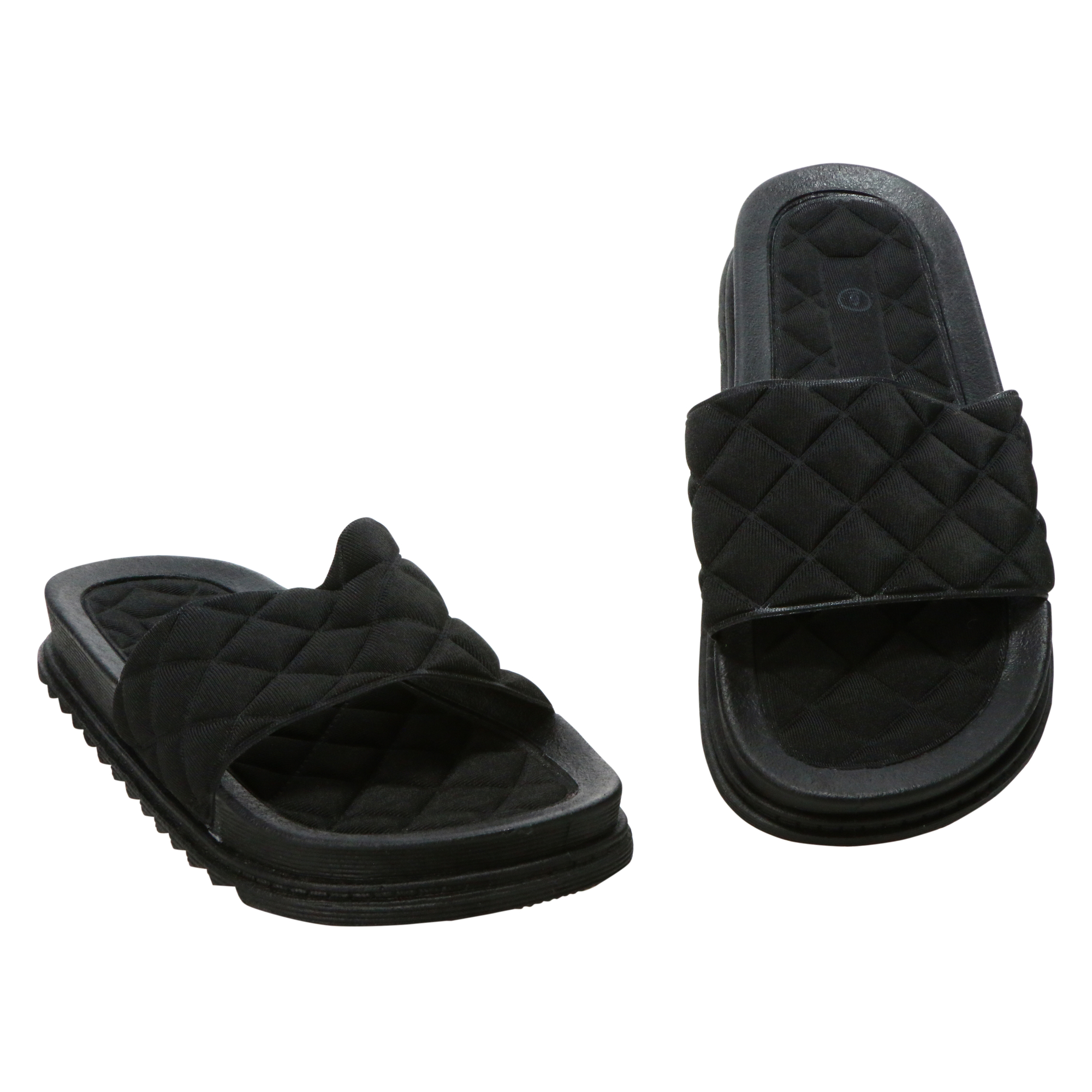 Ladies Black Quilted Slide Sandals