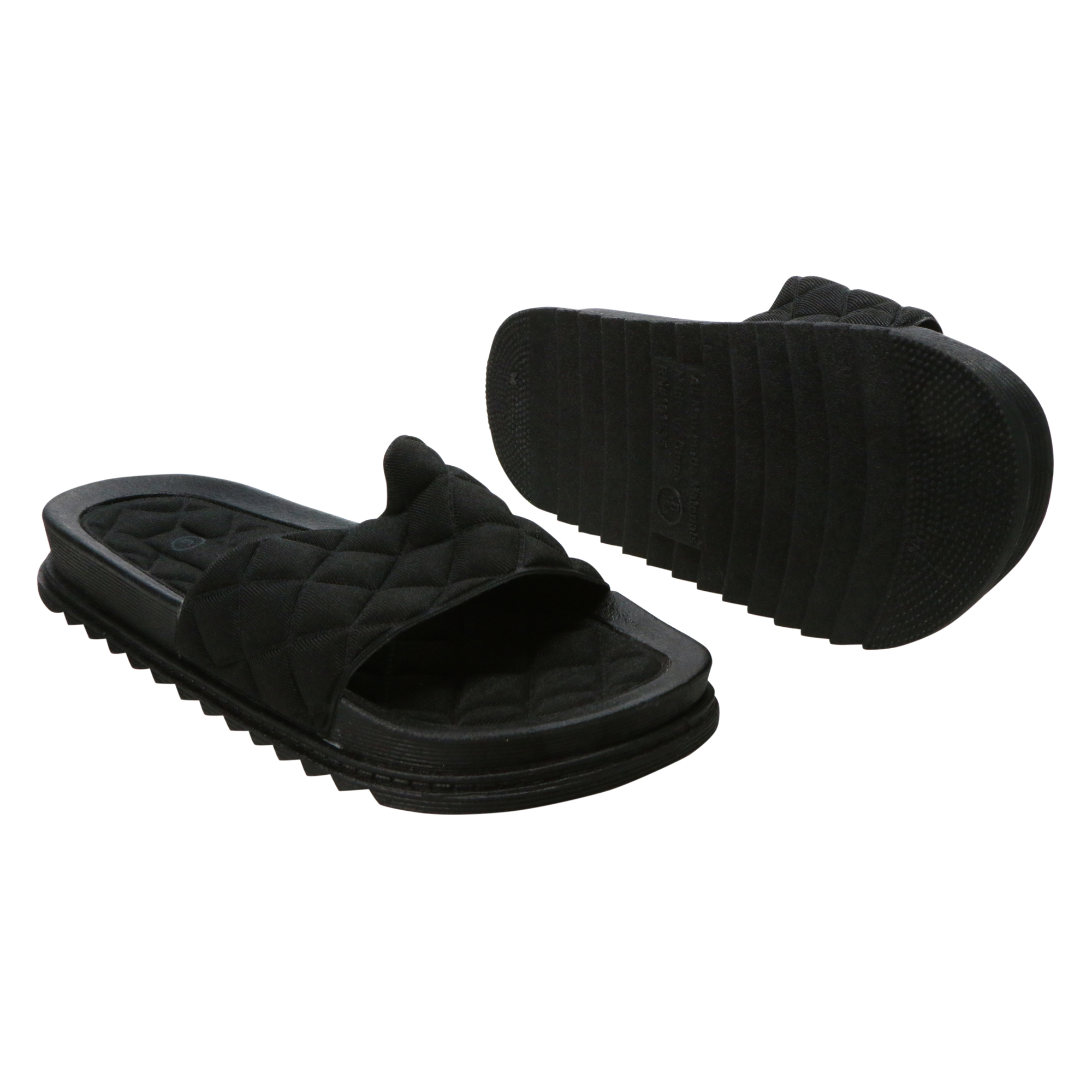 Ladies Black Quilted Slide Sandals