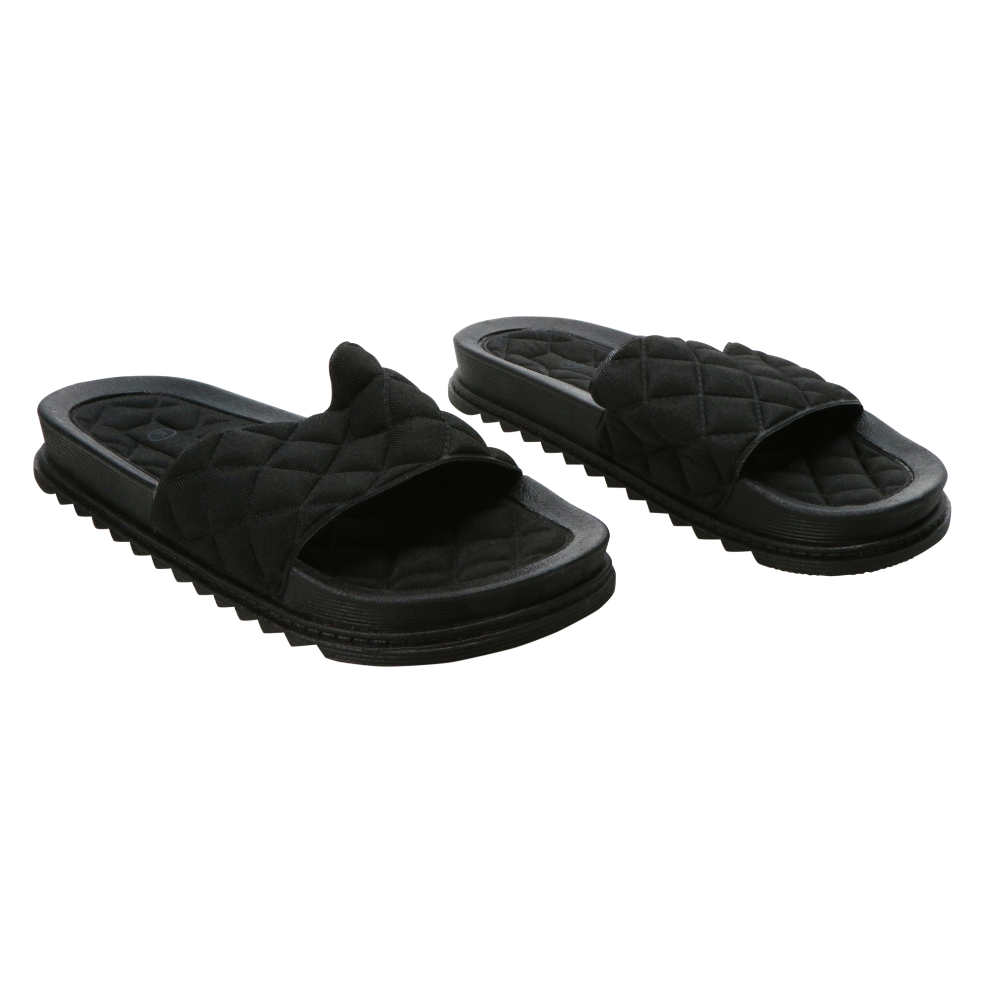 Ladies Black Quilted Slide Sandals