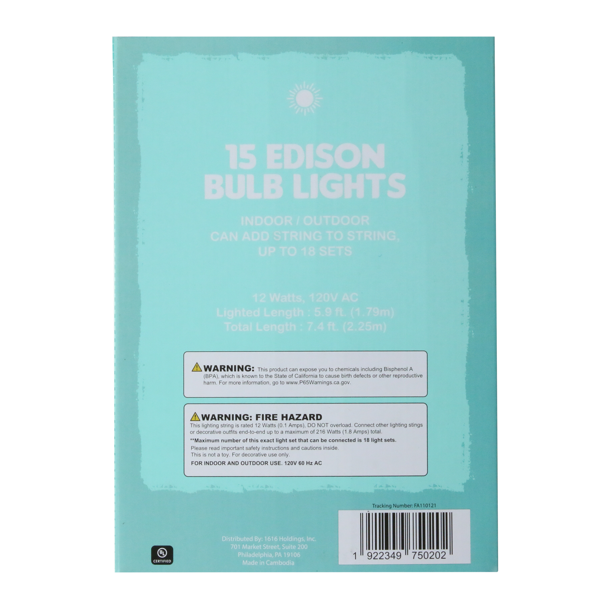 15-Edison Bulb String Lights For indoor & Outdoor 7.4ft - Clear