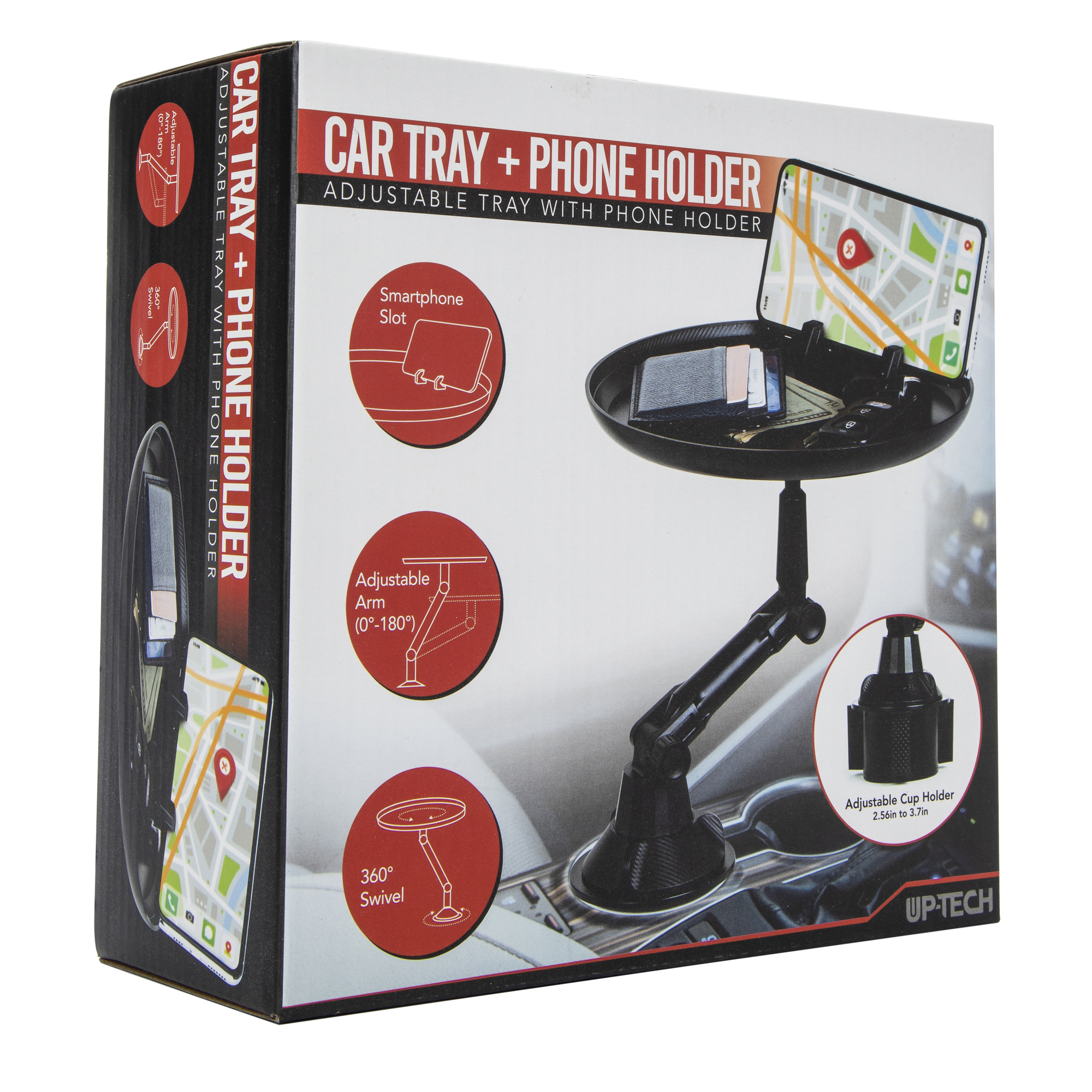 Adjustable Car Tray + Phone Holder For Car Cup Holder