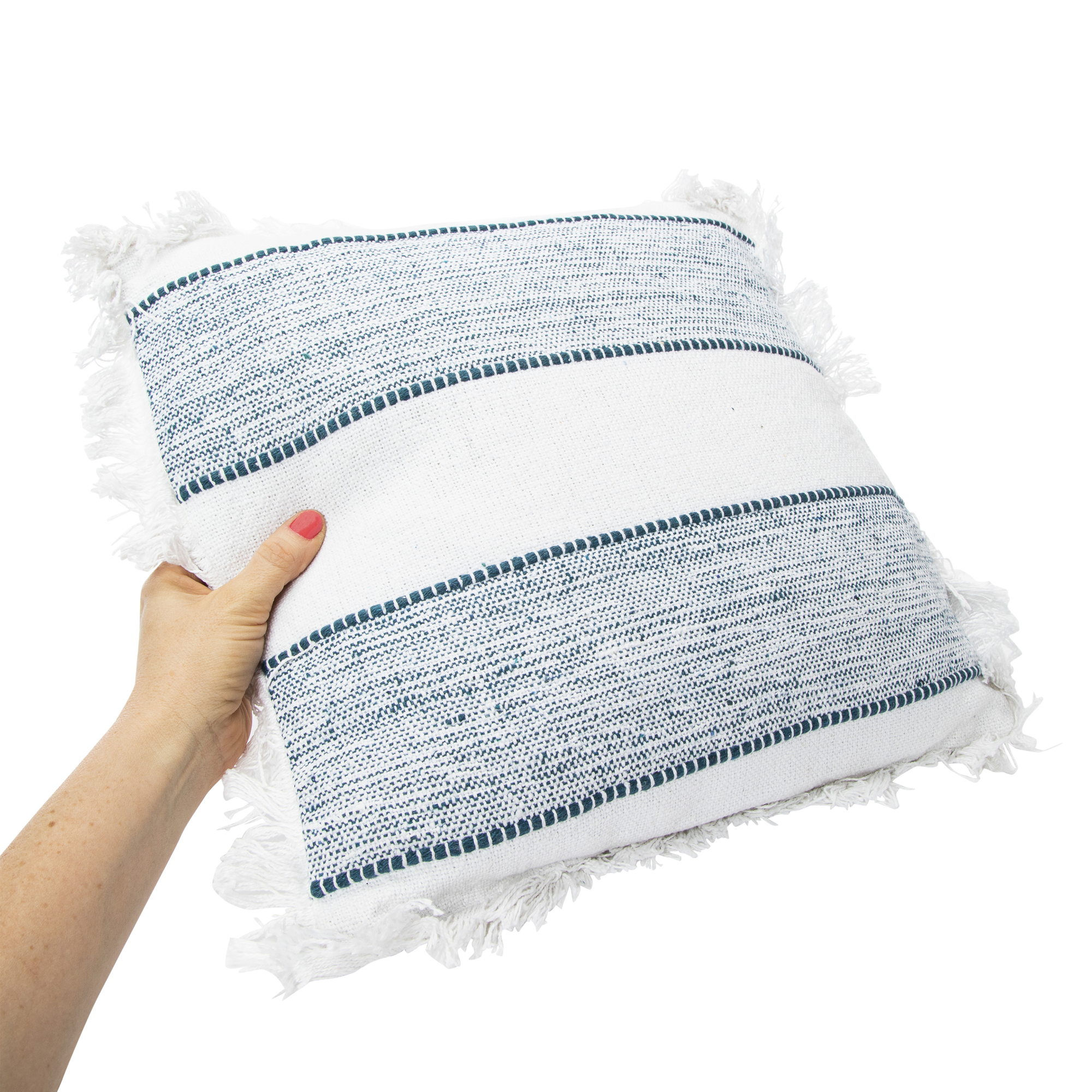 Striped Throw Pillow With Fringe 16in x