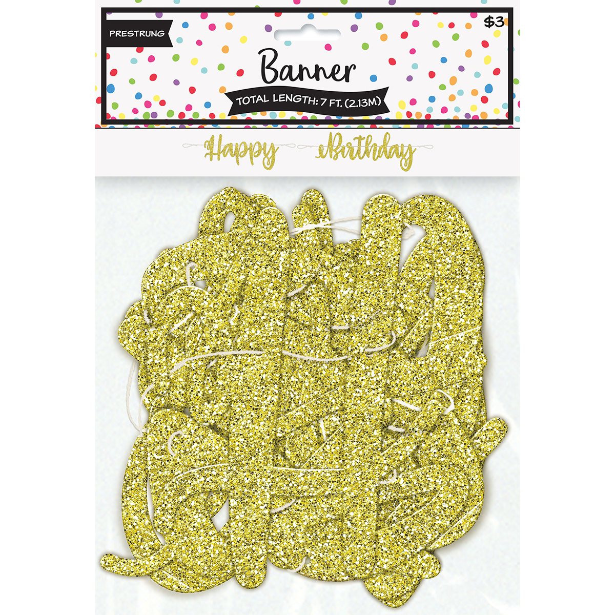 7ft Gold Glitter Happy Birthday 2-Piece Banner