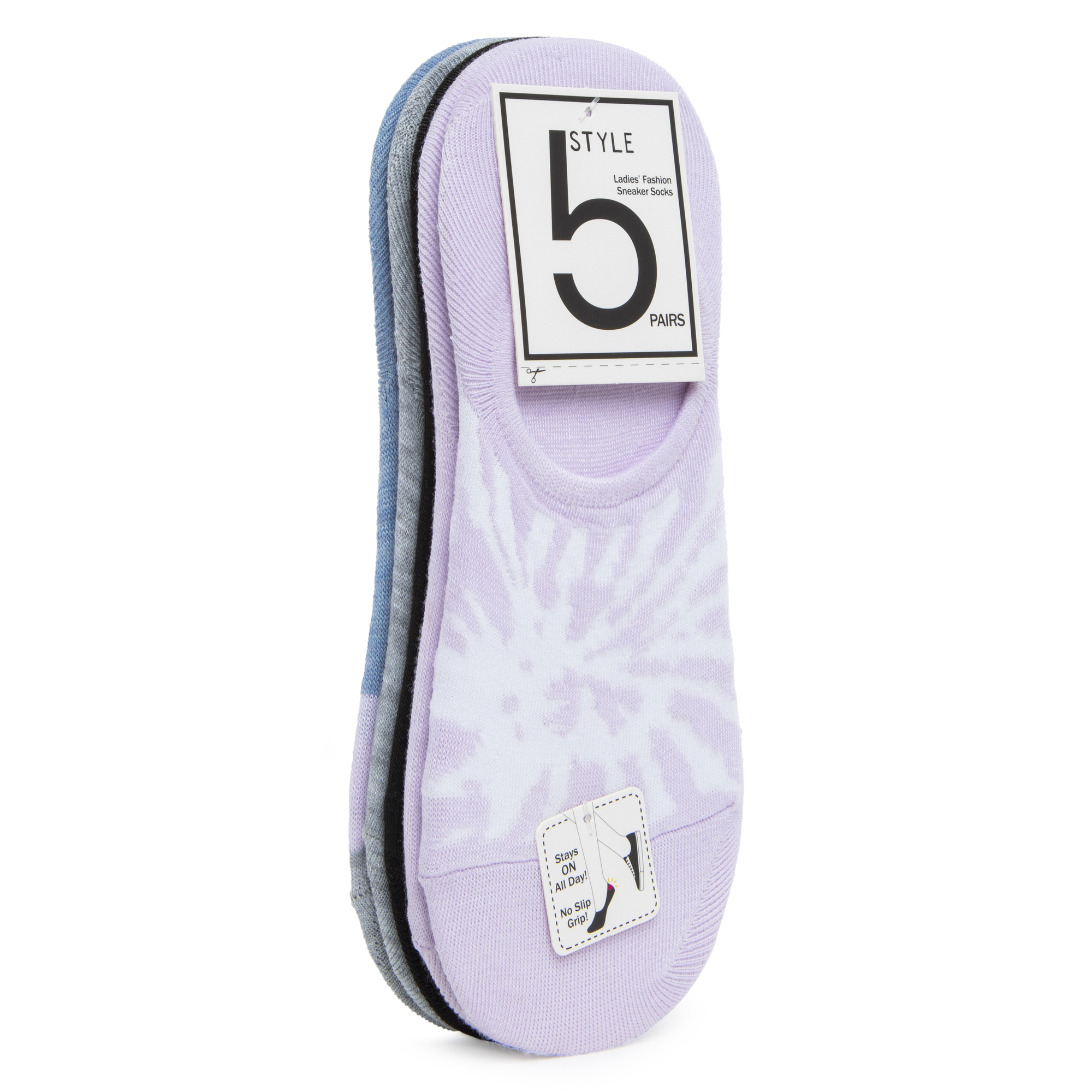 No-Show Sneaker Liner Socks 5-Pack - Tie Dye & Stripes