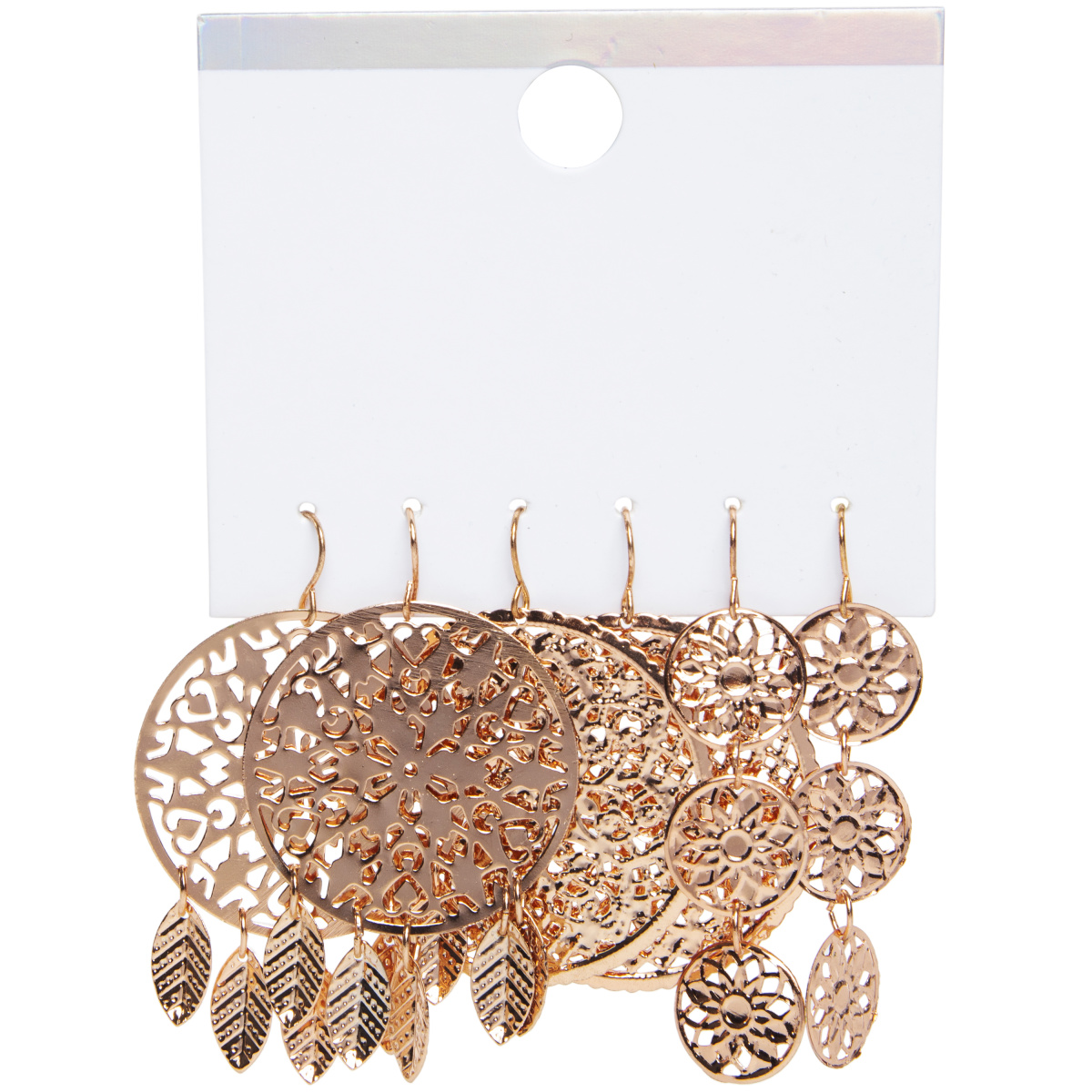 Rose Gold Mandala Dangle Earrings Set, 3 Pairs