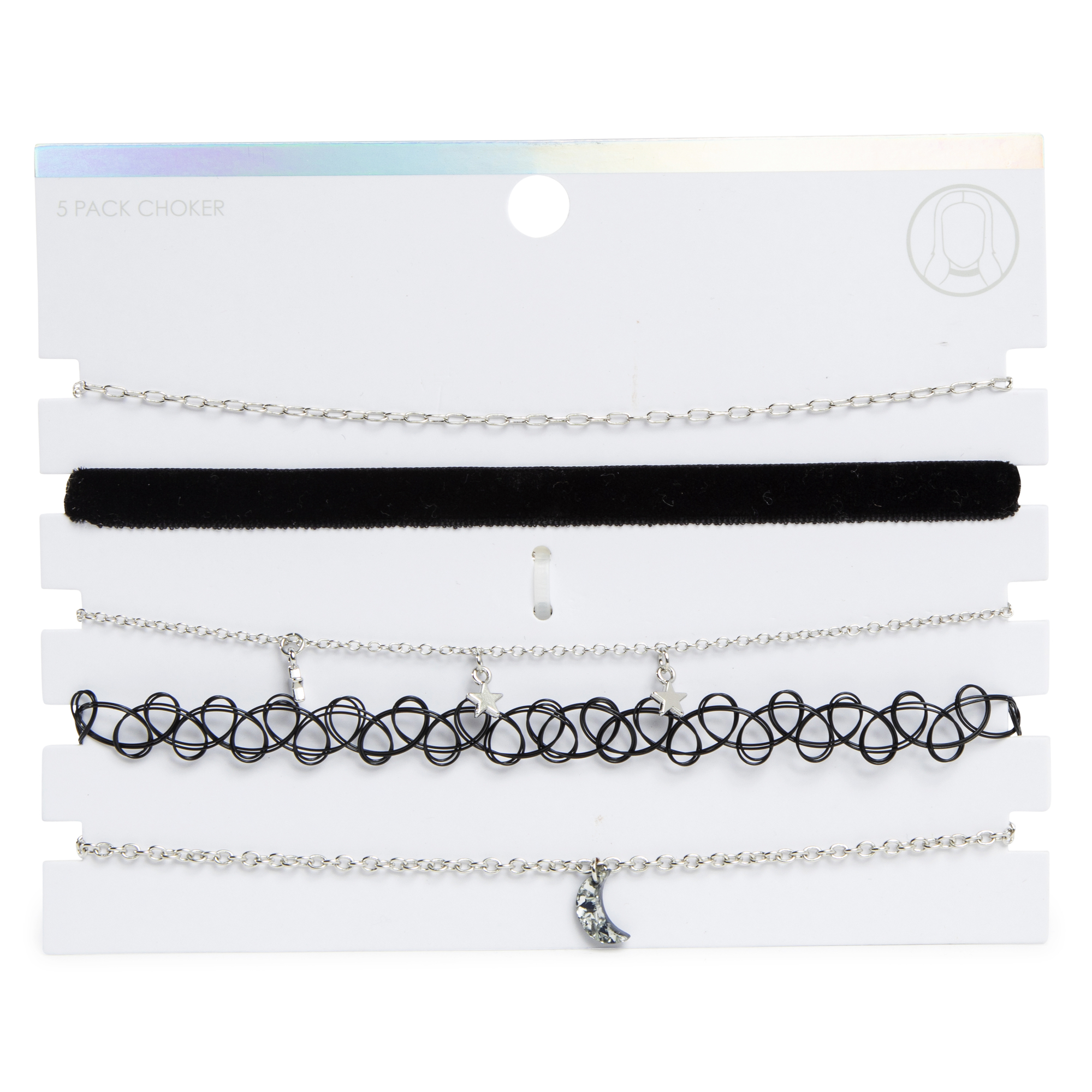 Silver Moon & Star Choker Necklaces 5-Piece Set