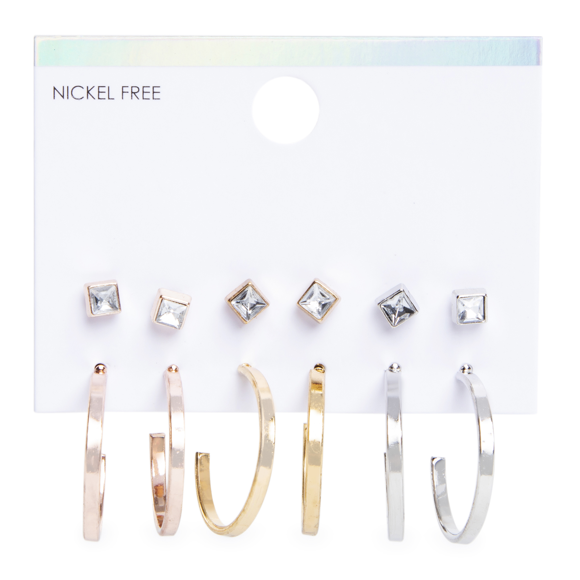 Medium Hoops & Square Stud Earrings 6-Pair Set