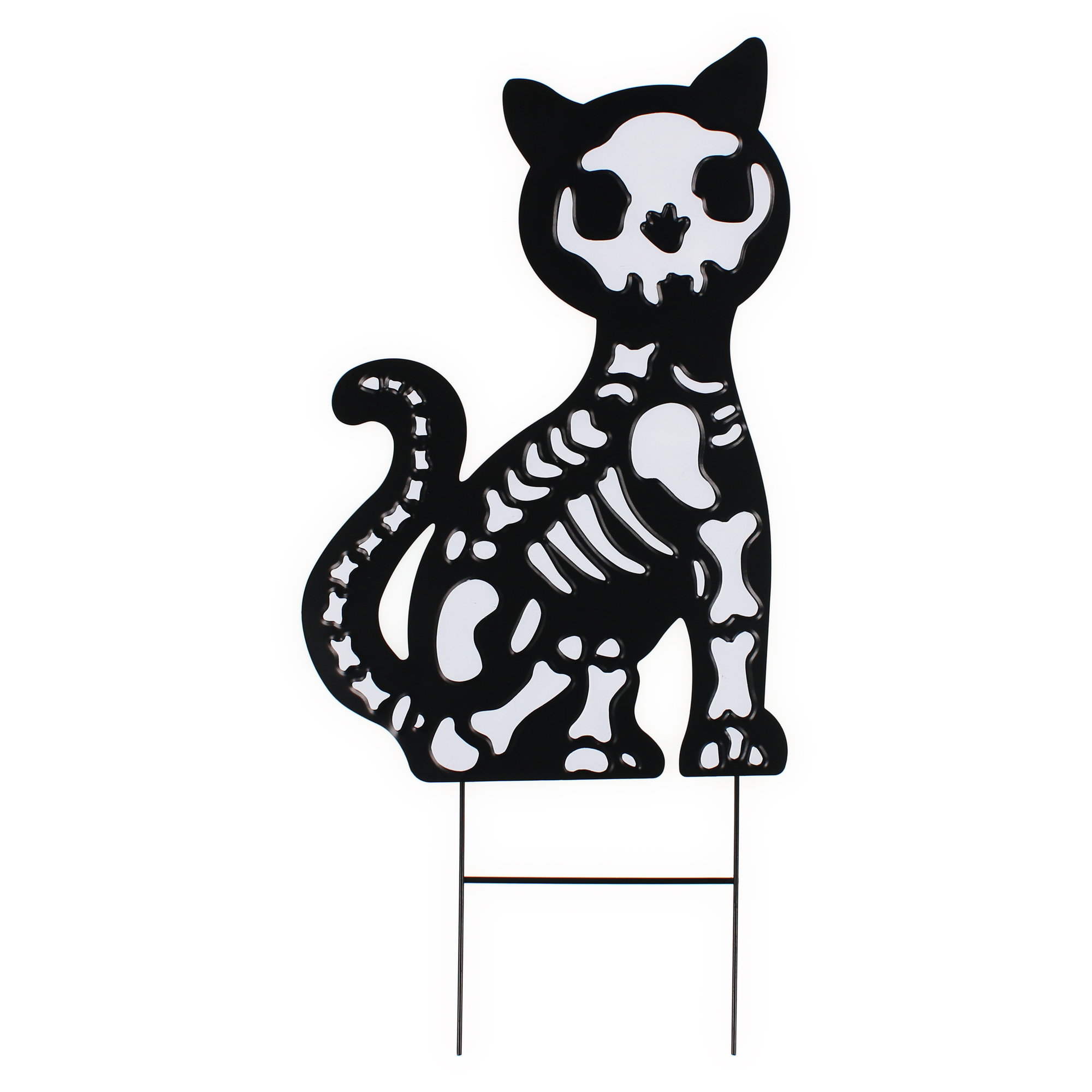 Skeleton Cat Metal Lawn Sign 30in