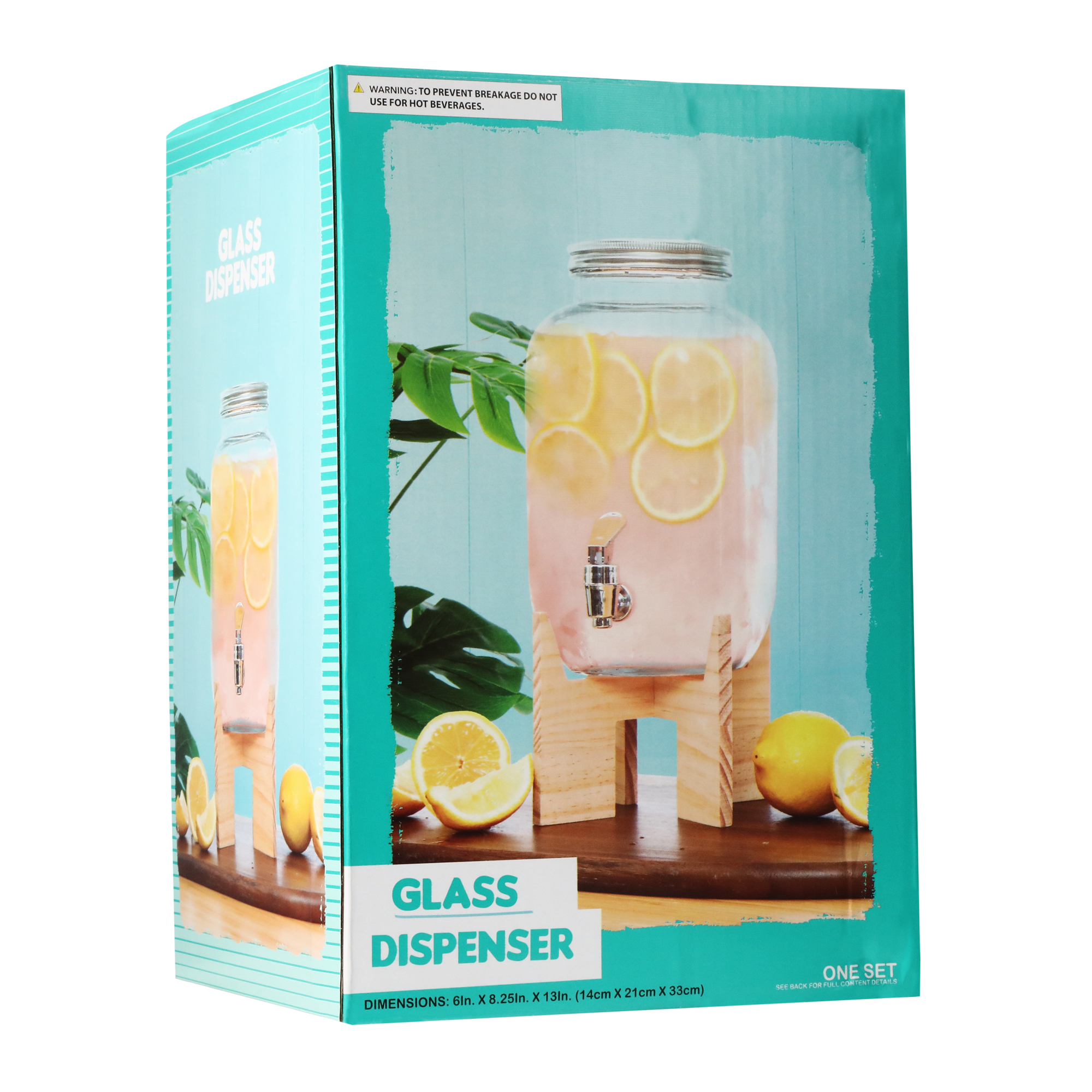 Glass Jar Drink Dispenser With Wooden Stand 13in