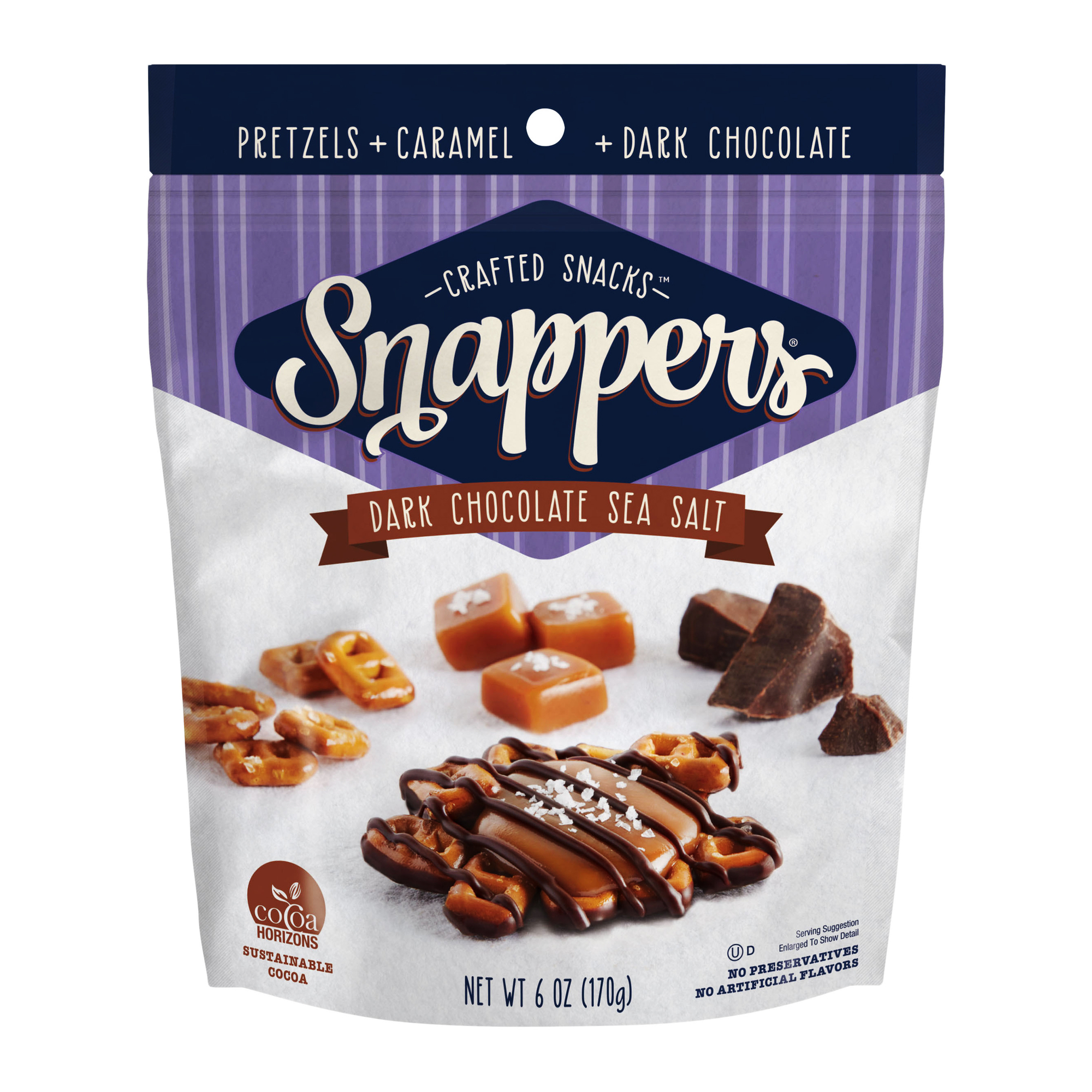Snappers® Crafted Snacks Pretzels + Caramel + Dark Chocolate Sea Salt 6oz