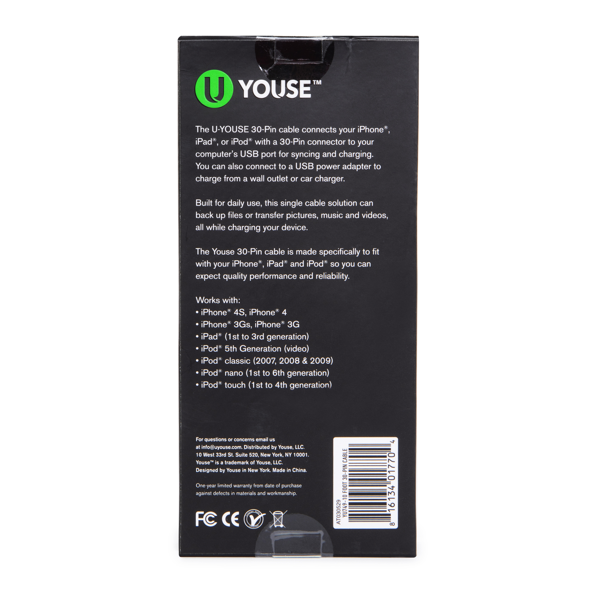 U-Youse™ 10ft Premium 30-Pin Cable
