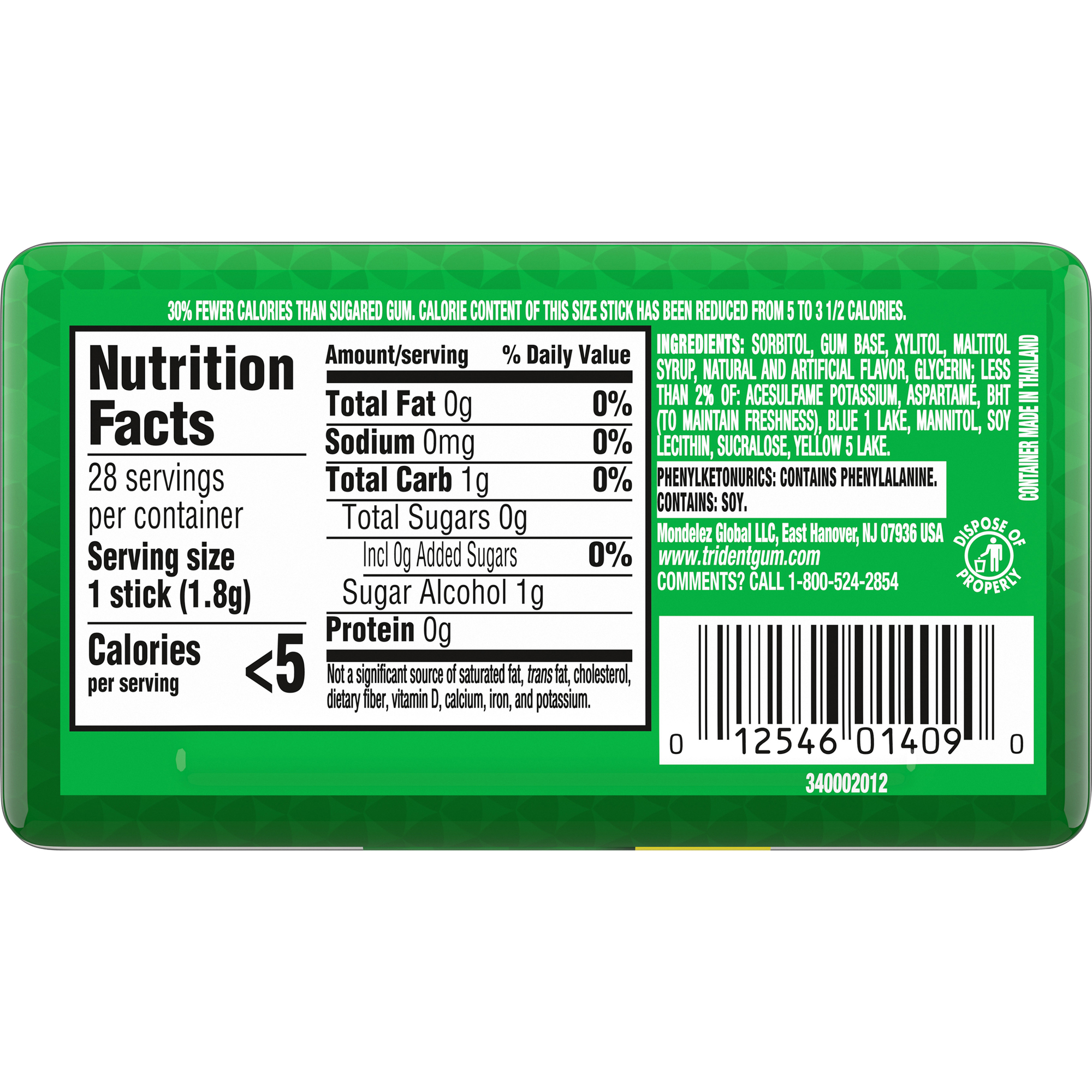 Trident® Spearmint Sugar-Free Gum Pocket Pack - 28 Sticks