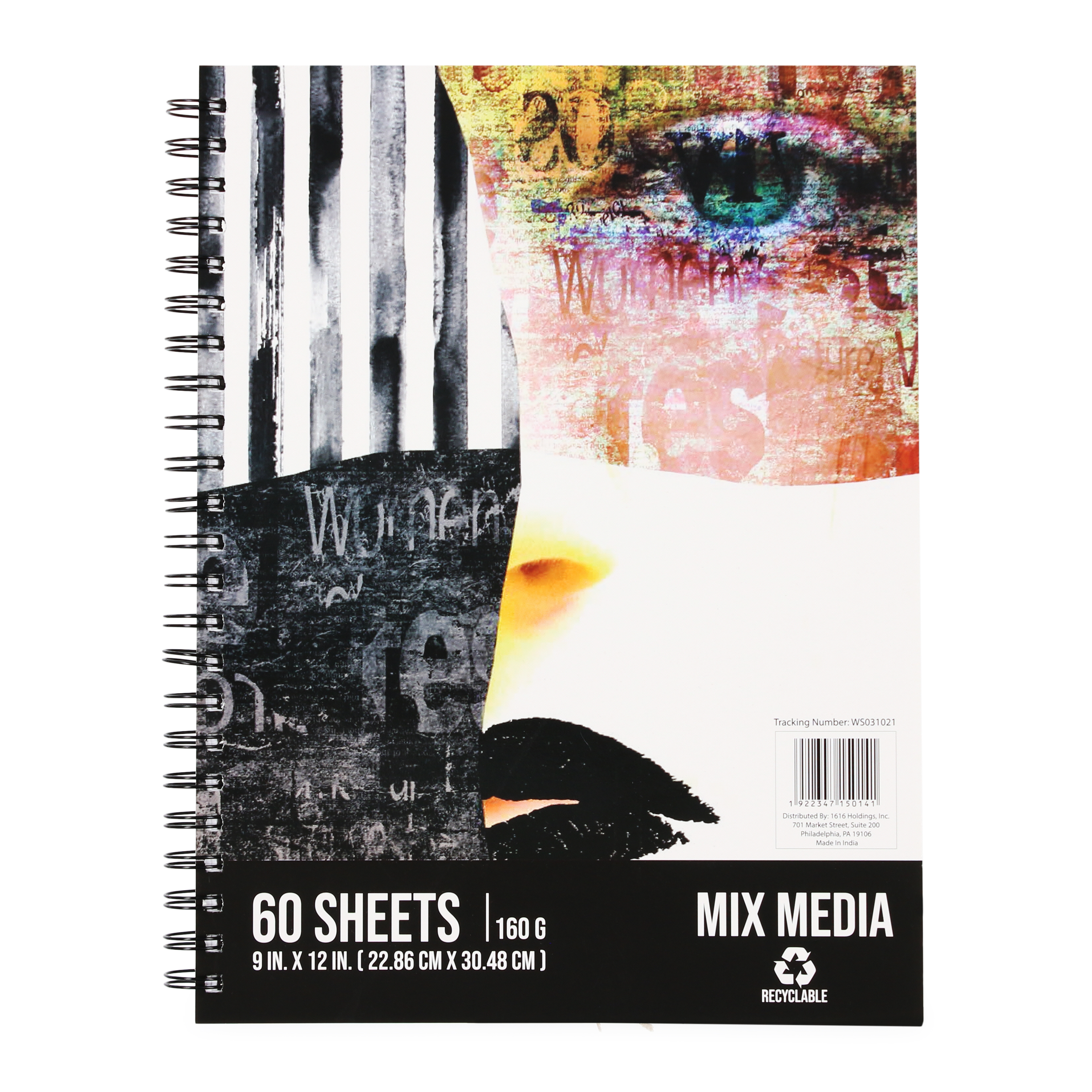 Recycled Paper Spiral Mix Media Sketchbook 9in x 12in