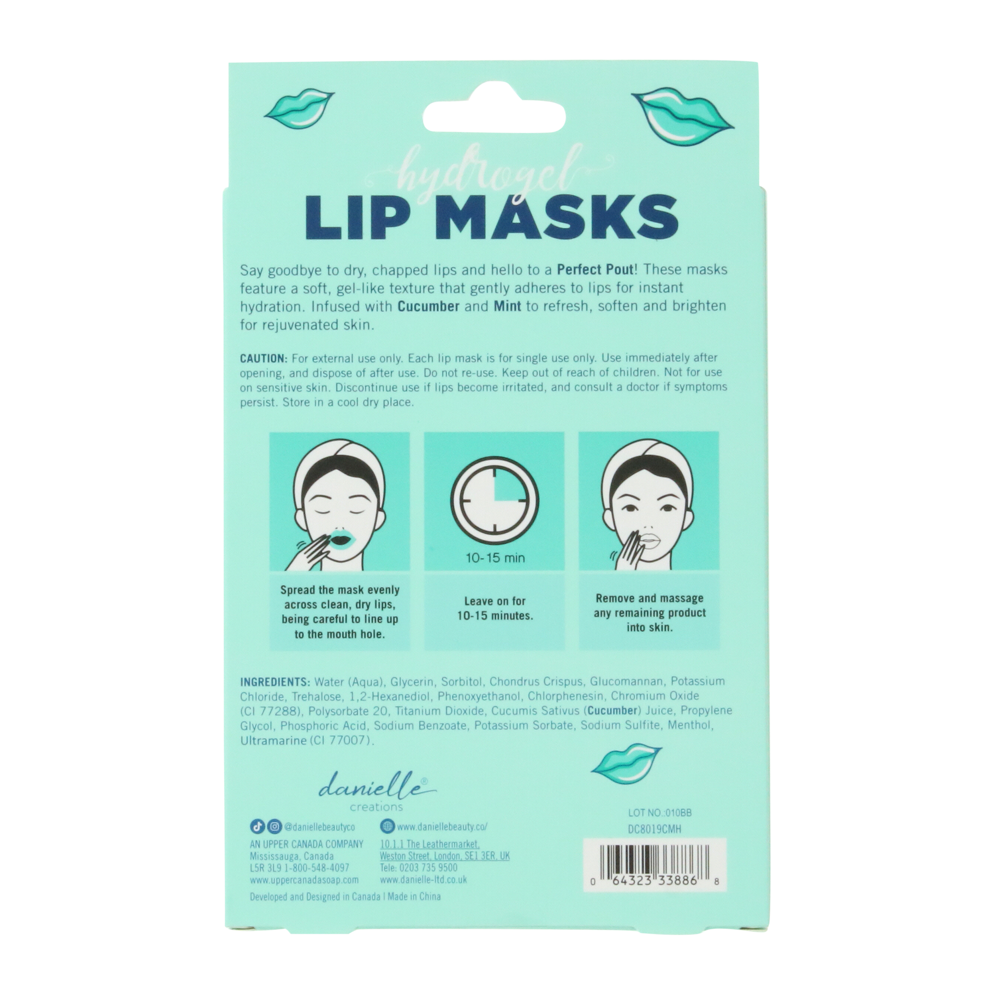 Perfect Pout Hydrogel Lip Masks 5-Pack - Cucumber & Mint