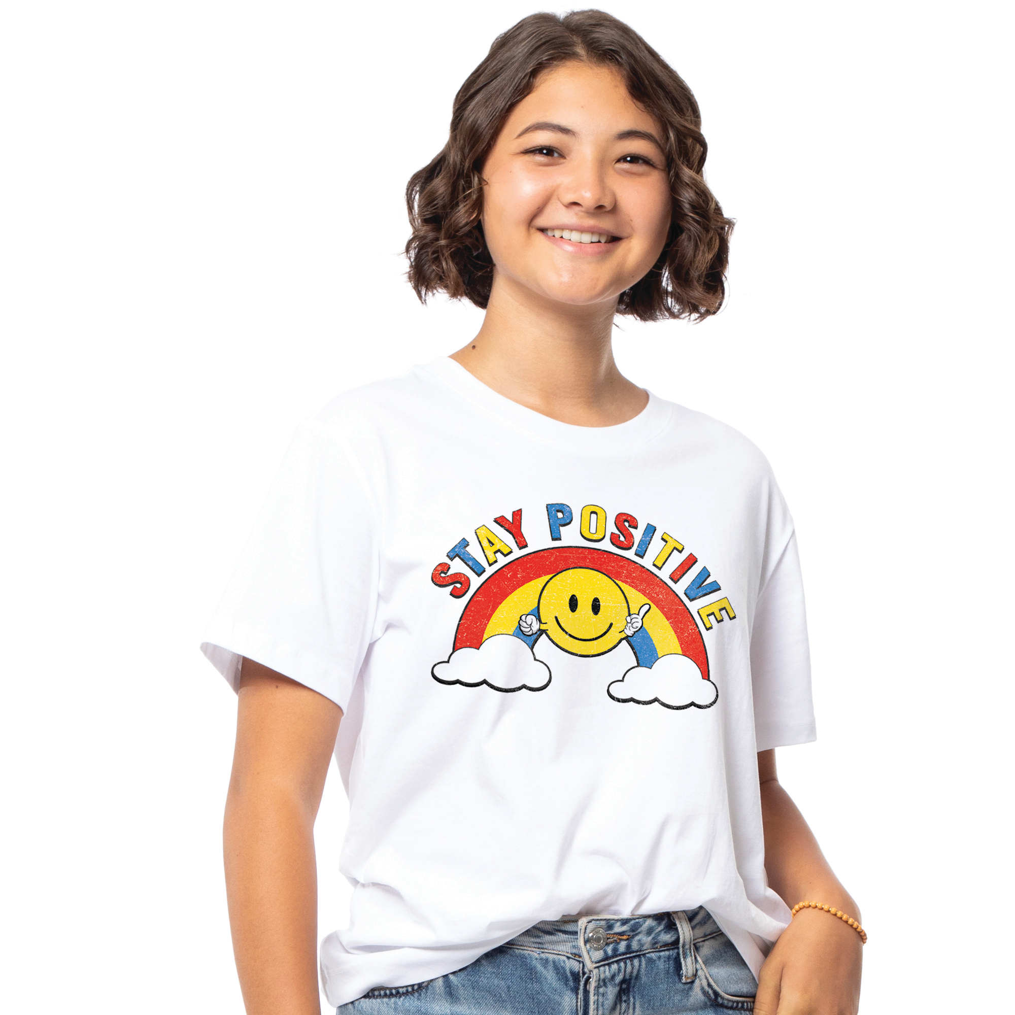 Stay Positive' Rainbow Smile Graphic Tee