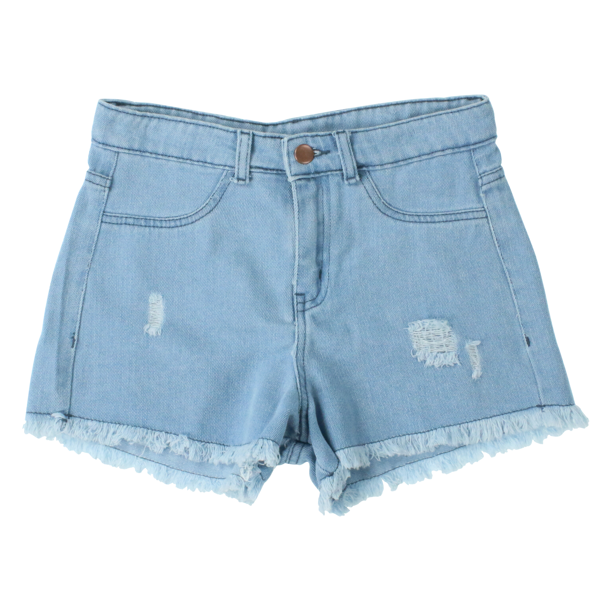 Distressed Denim Shorts With Frayed Hem