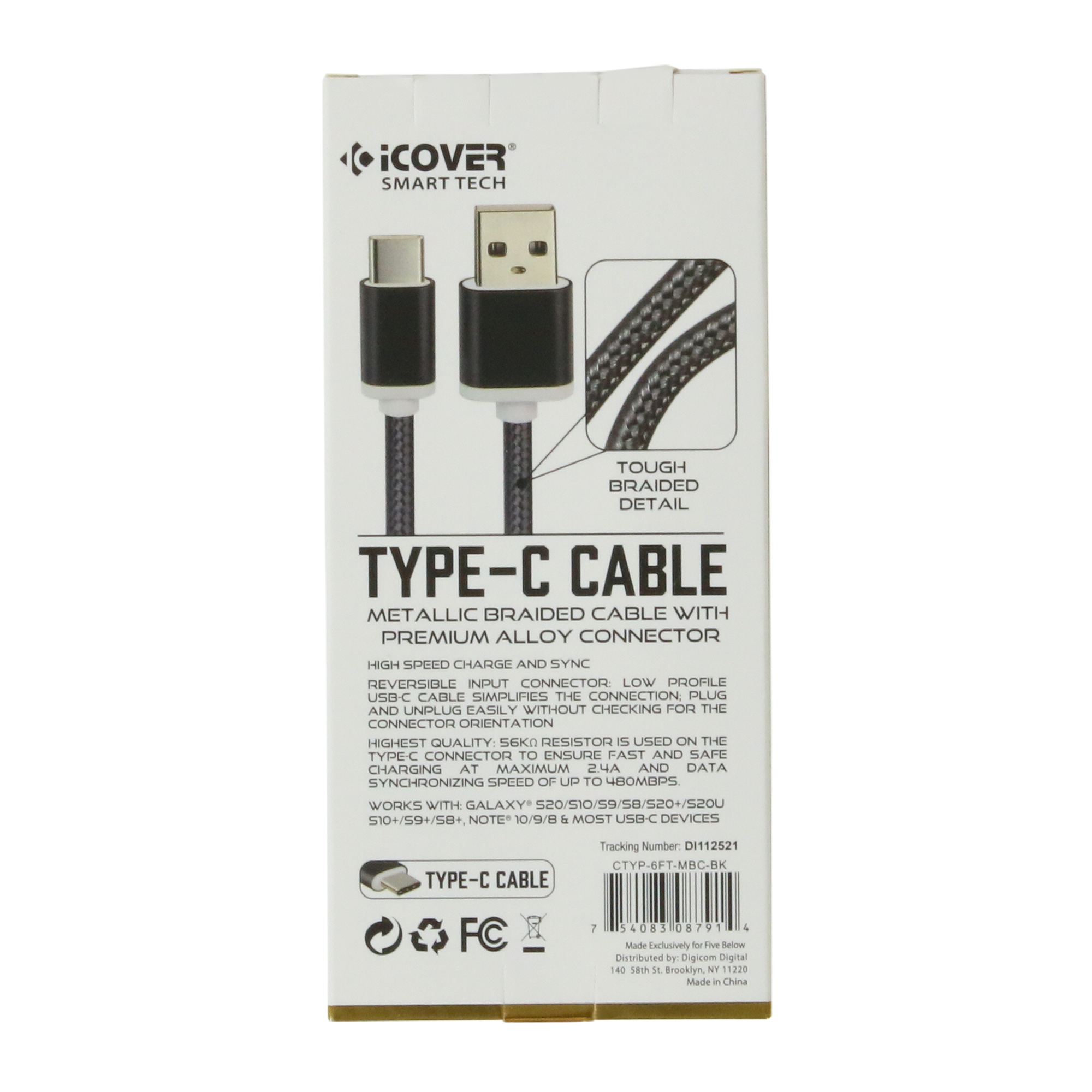 6ft Metallic Braided USB-C Cable