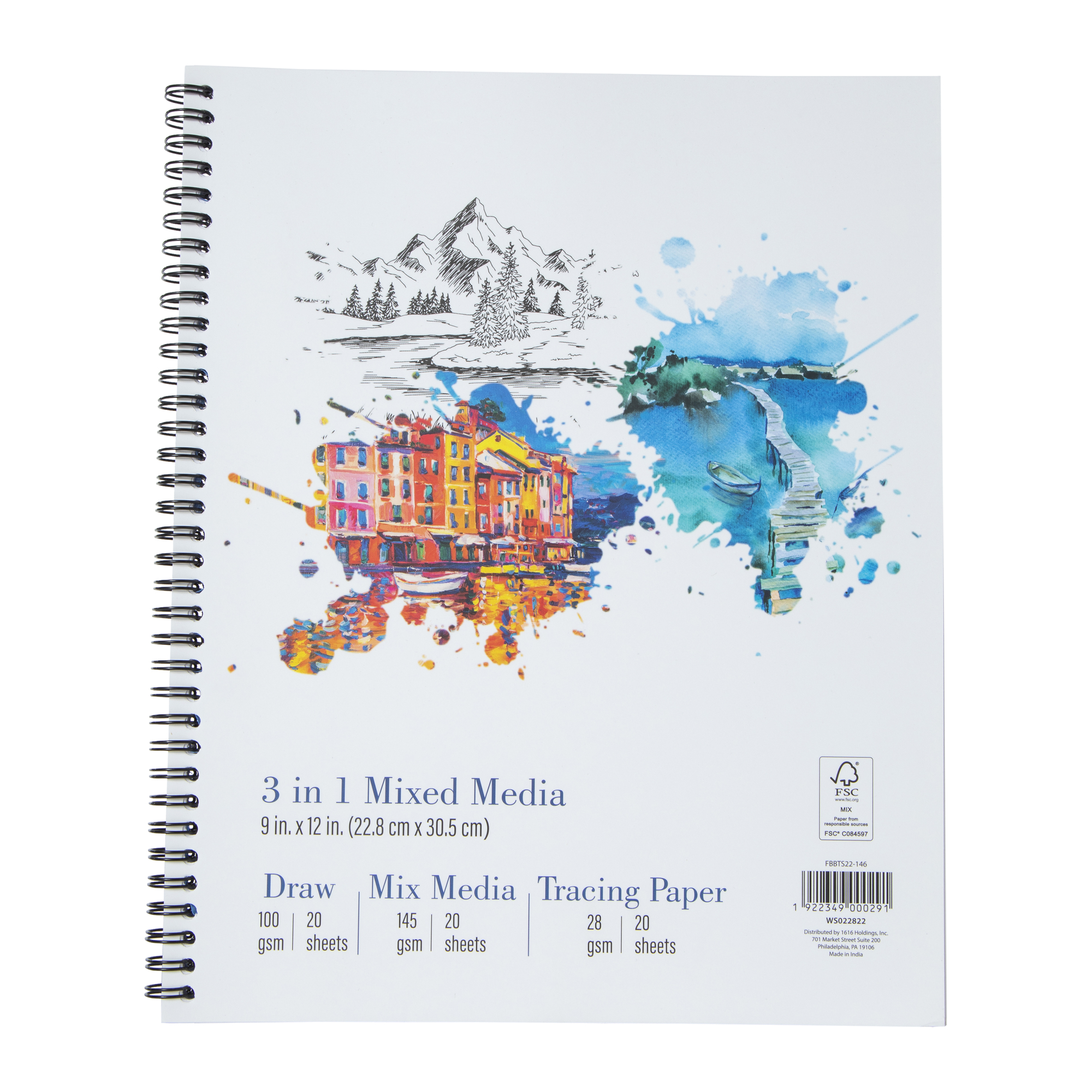 3-in-1 Mixed Media Sketch Book 9in x 12in