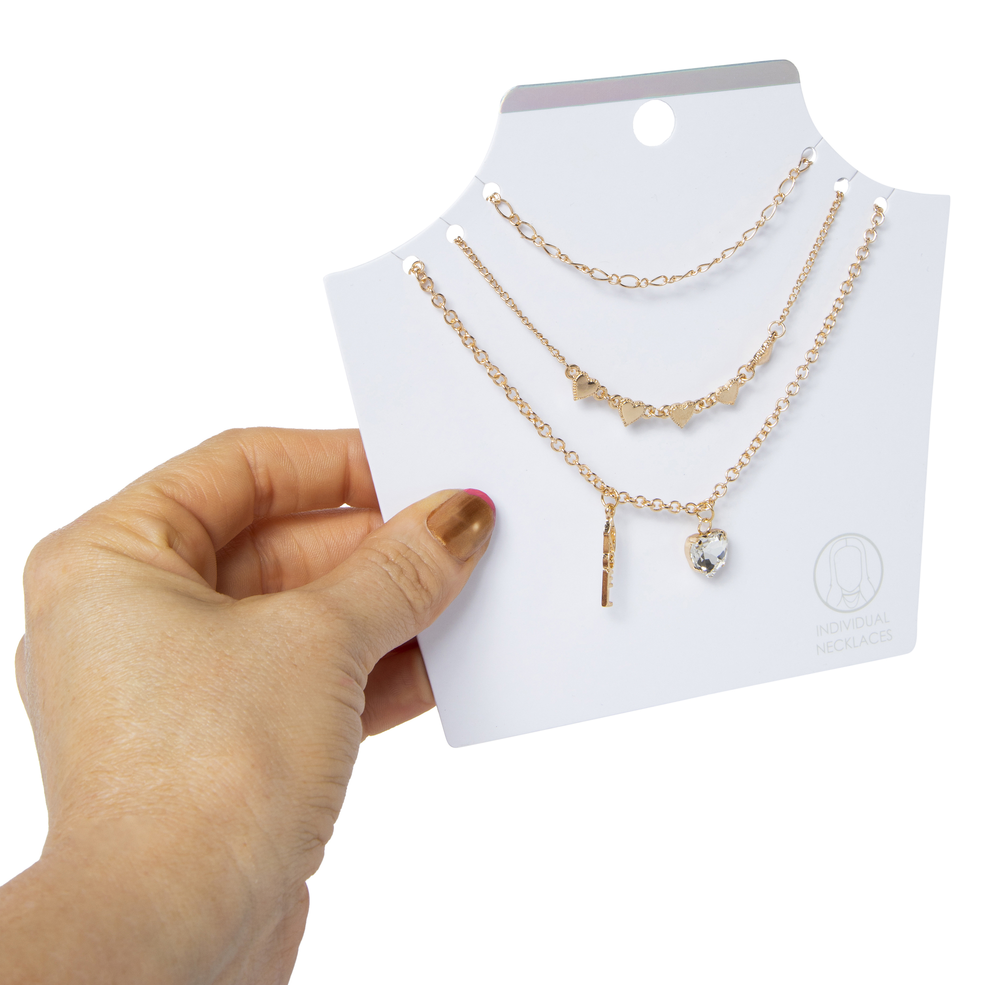 Gold Heart & Angel Layering Necklaces Set, 3-Piece