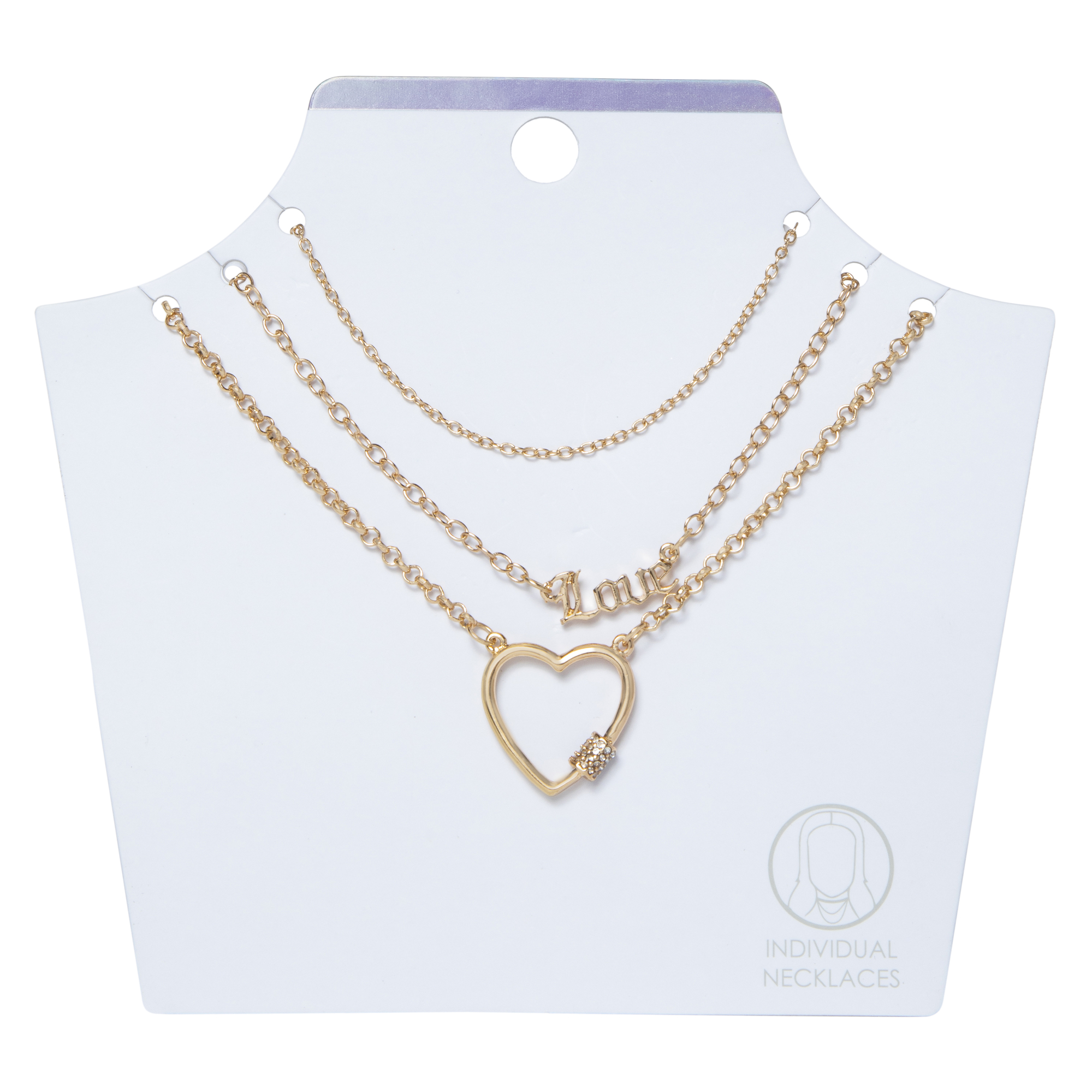 Gold Heart Layering Necklaces 3-Piece Set