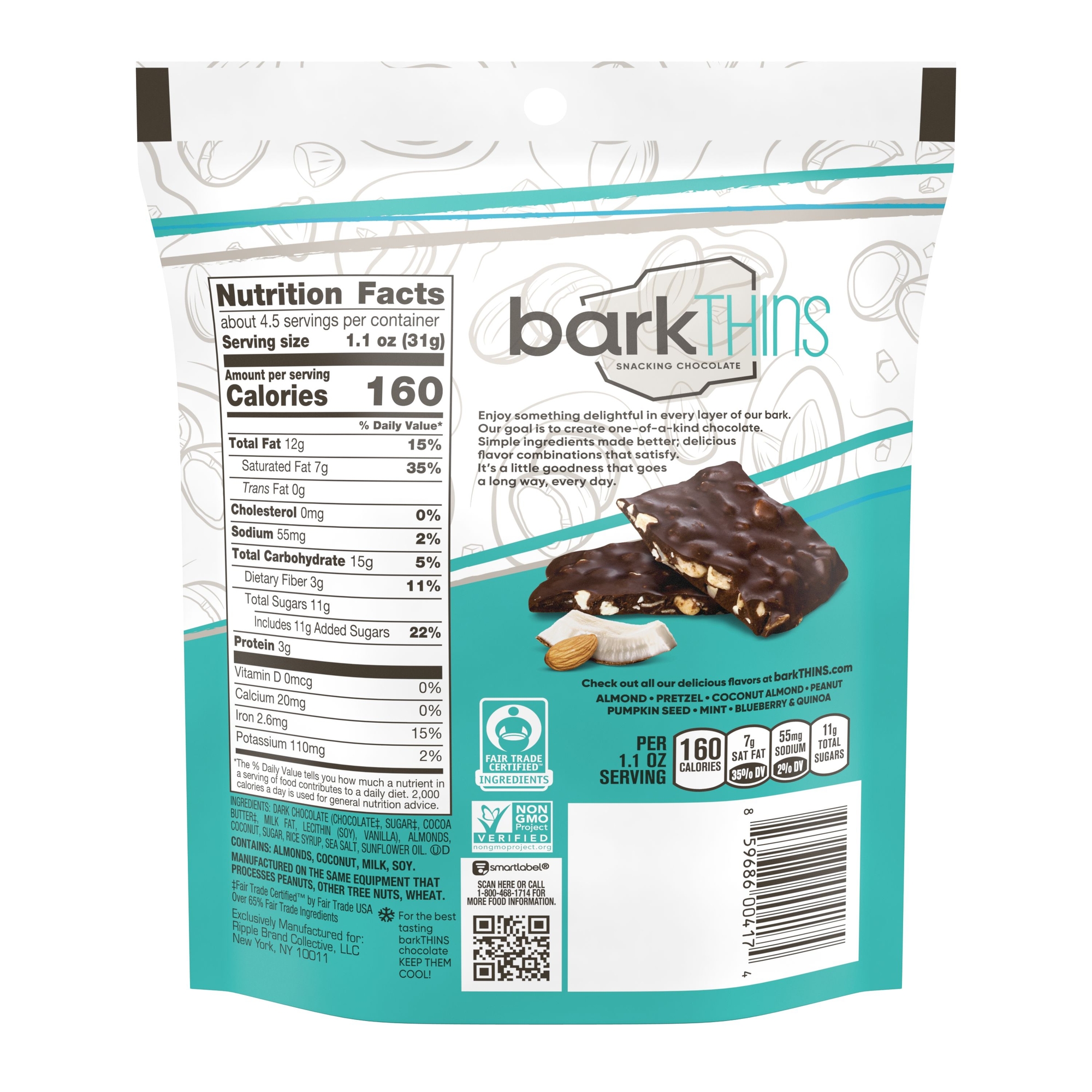 Bark Thins® Dark Chocolate Coconut & Almond Snack 4.7oz Bag