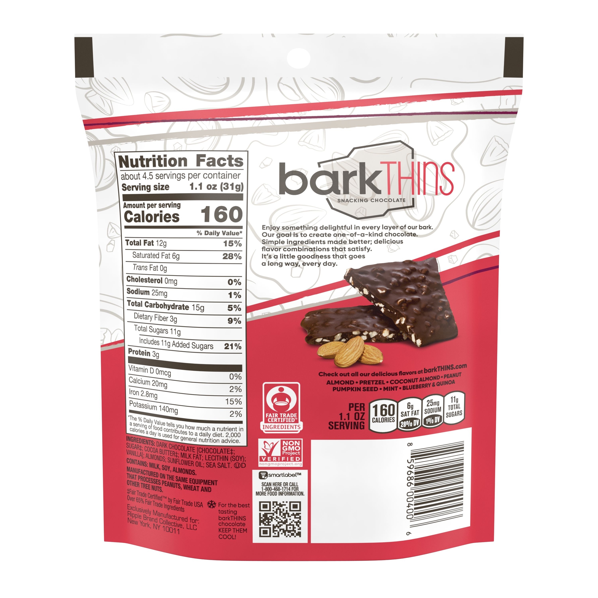 Bark Thins® Dark Chocolate Almond & Sea Salt Snack 4.7oz Bag