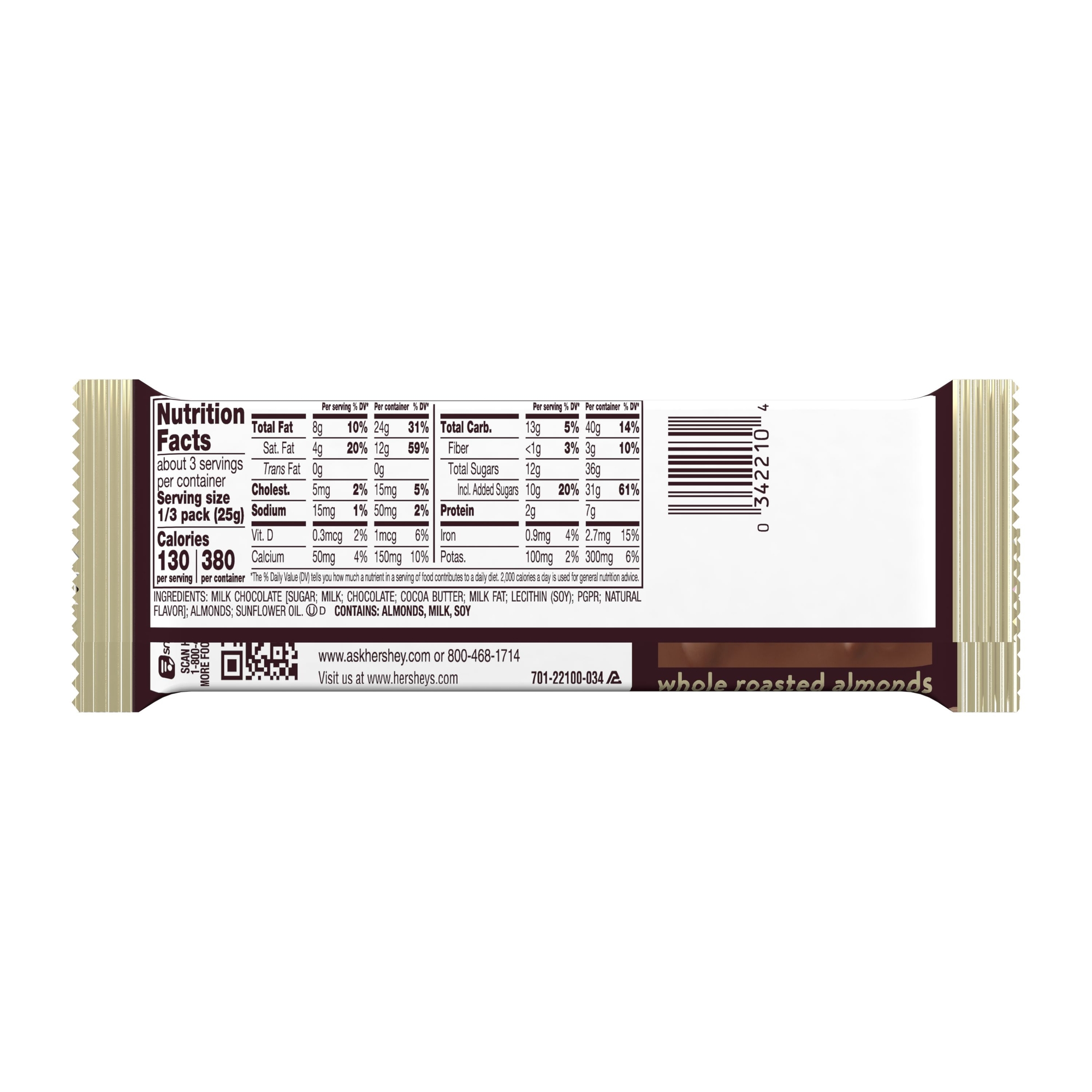 Hershey's® Milk Chocolate Whole Almonds King Size Candy Bar 2.6oz