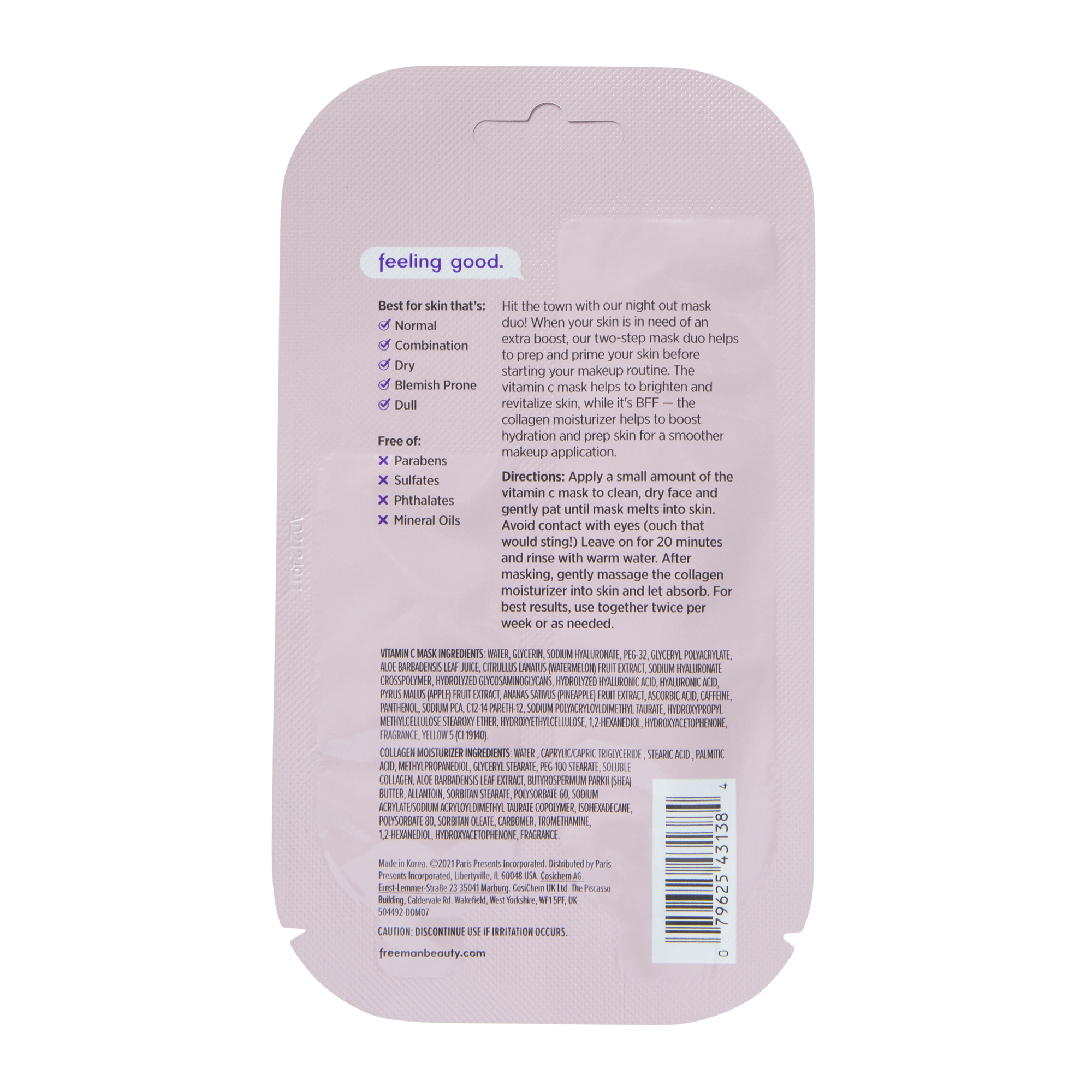 Freeman® Pre-Party Mask Duo, Brighten + Makeup Priming