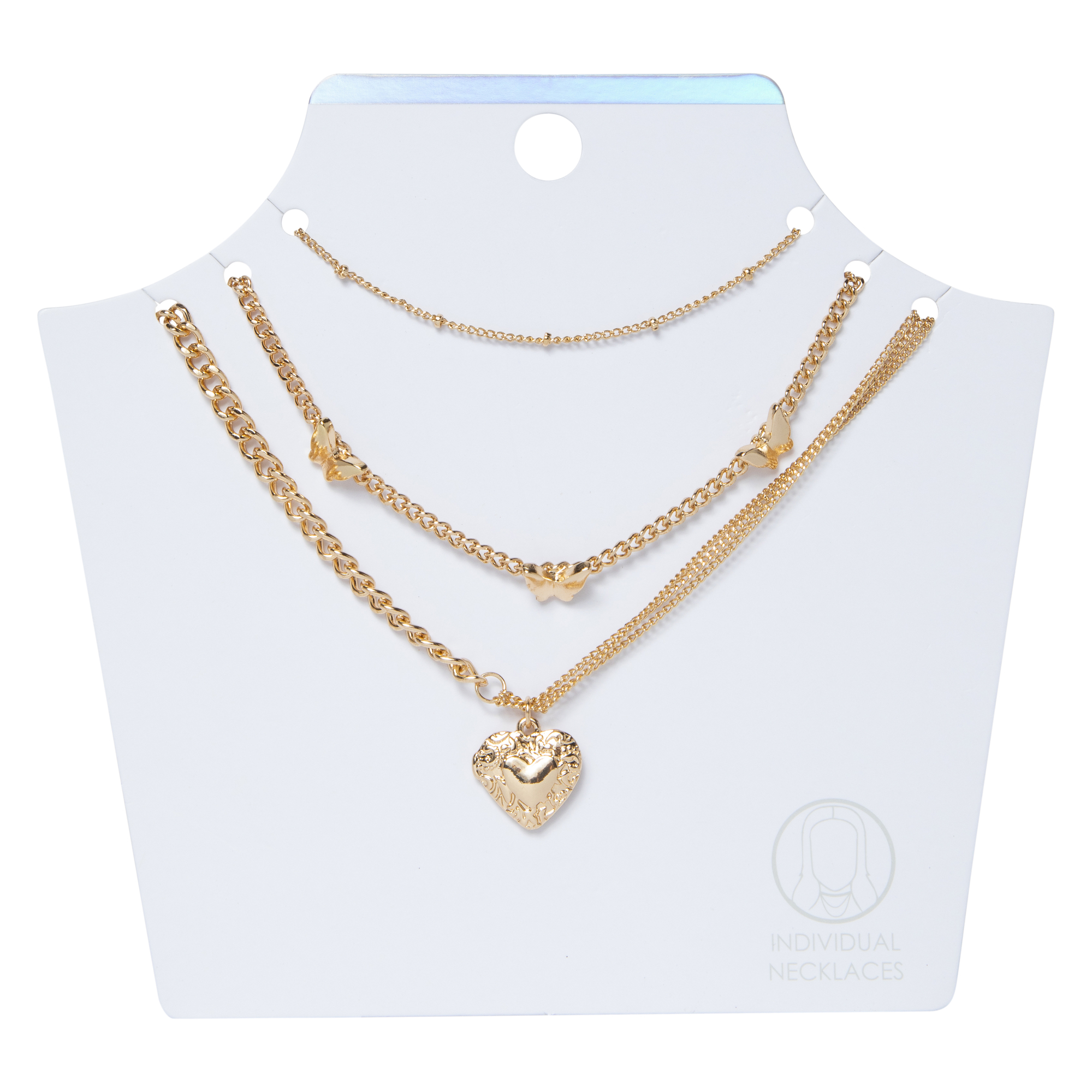 Gold Locket & Butterfly Layering Necklaces Set, 3-Piece