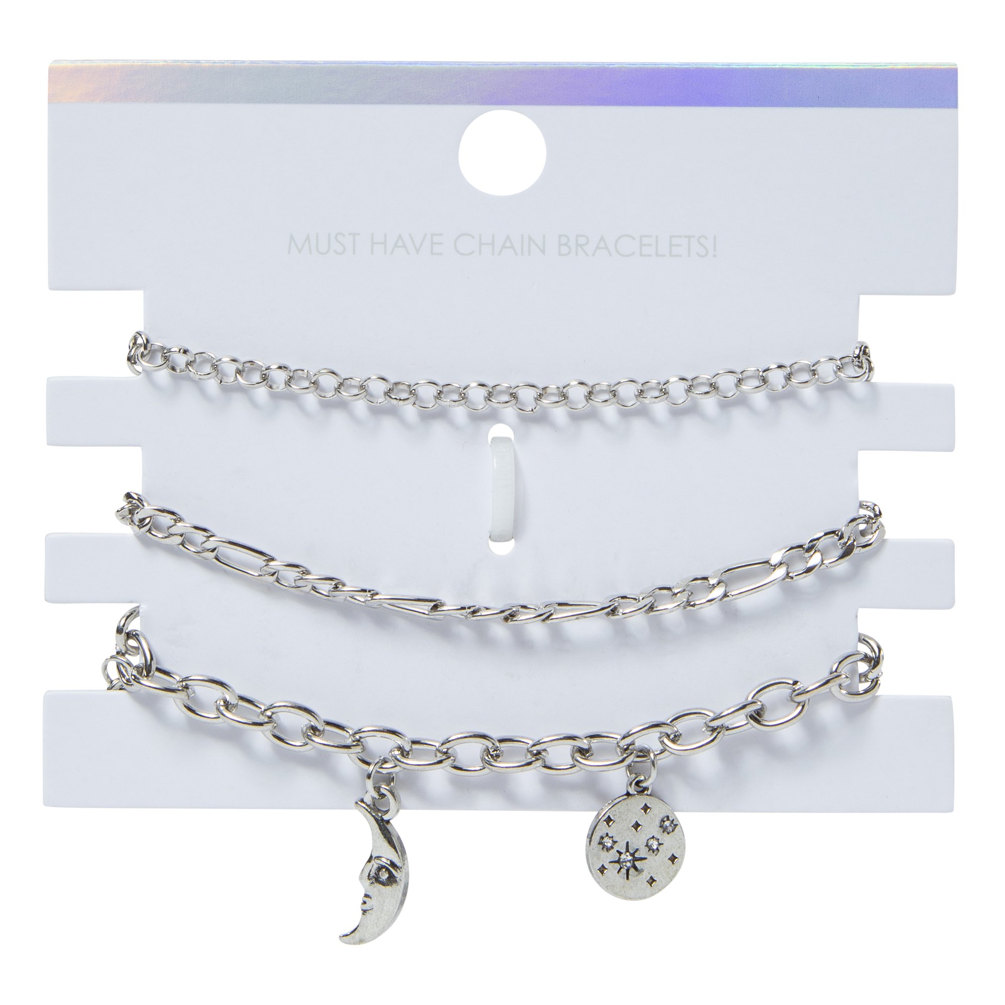 Silver Sun & Moon Charm Bracelets, 3-Piece Set