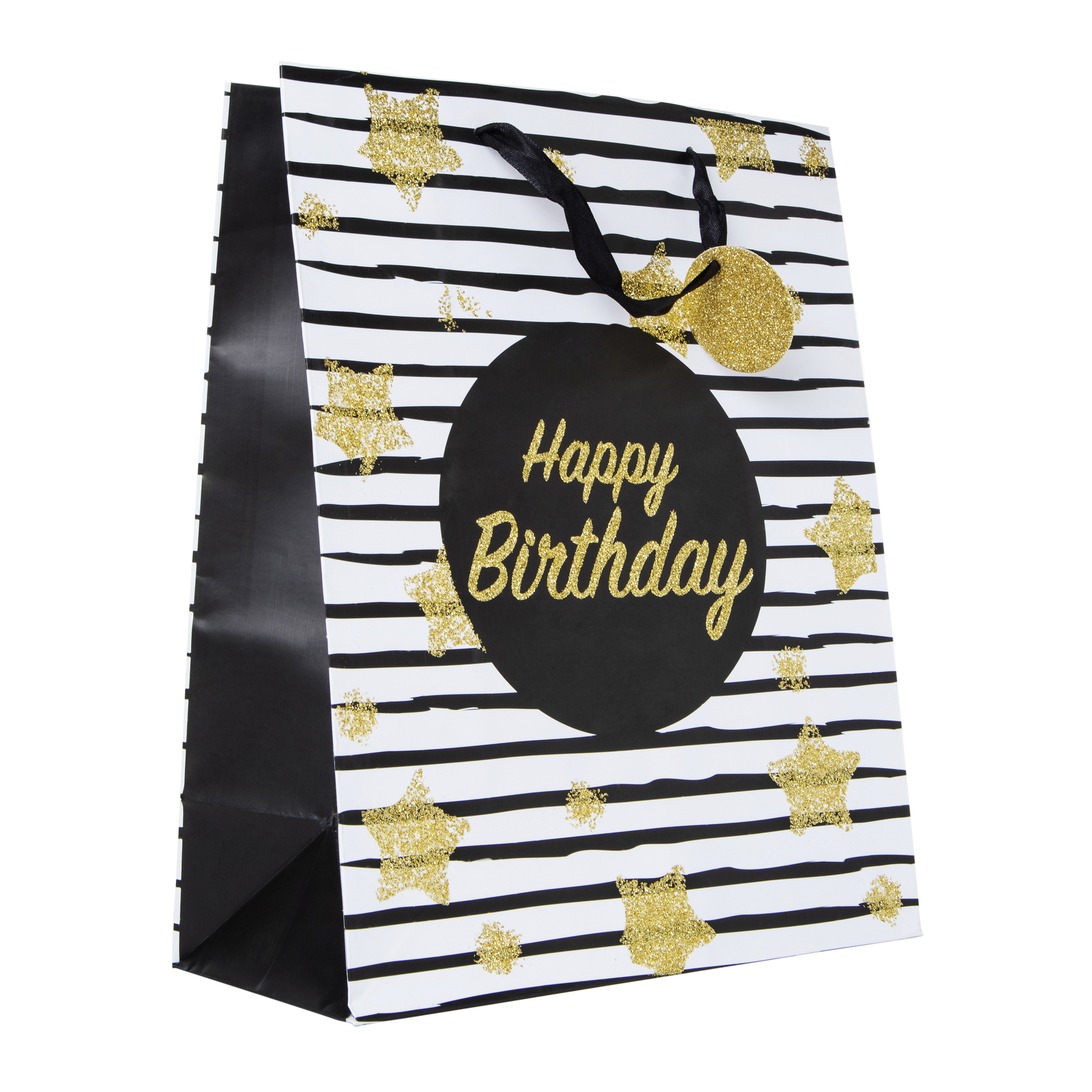 Large Gold Glitter Happy Birthday Gift Bag 10in x 12in