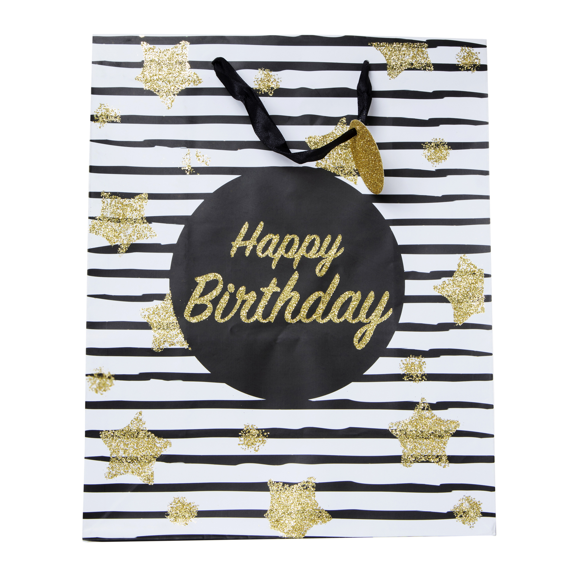 Large Gold Glitter Happy Birthday Gift Bag 10in x 12in