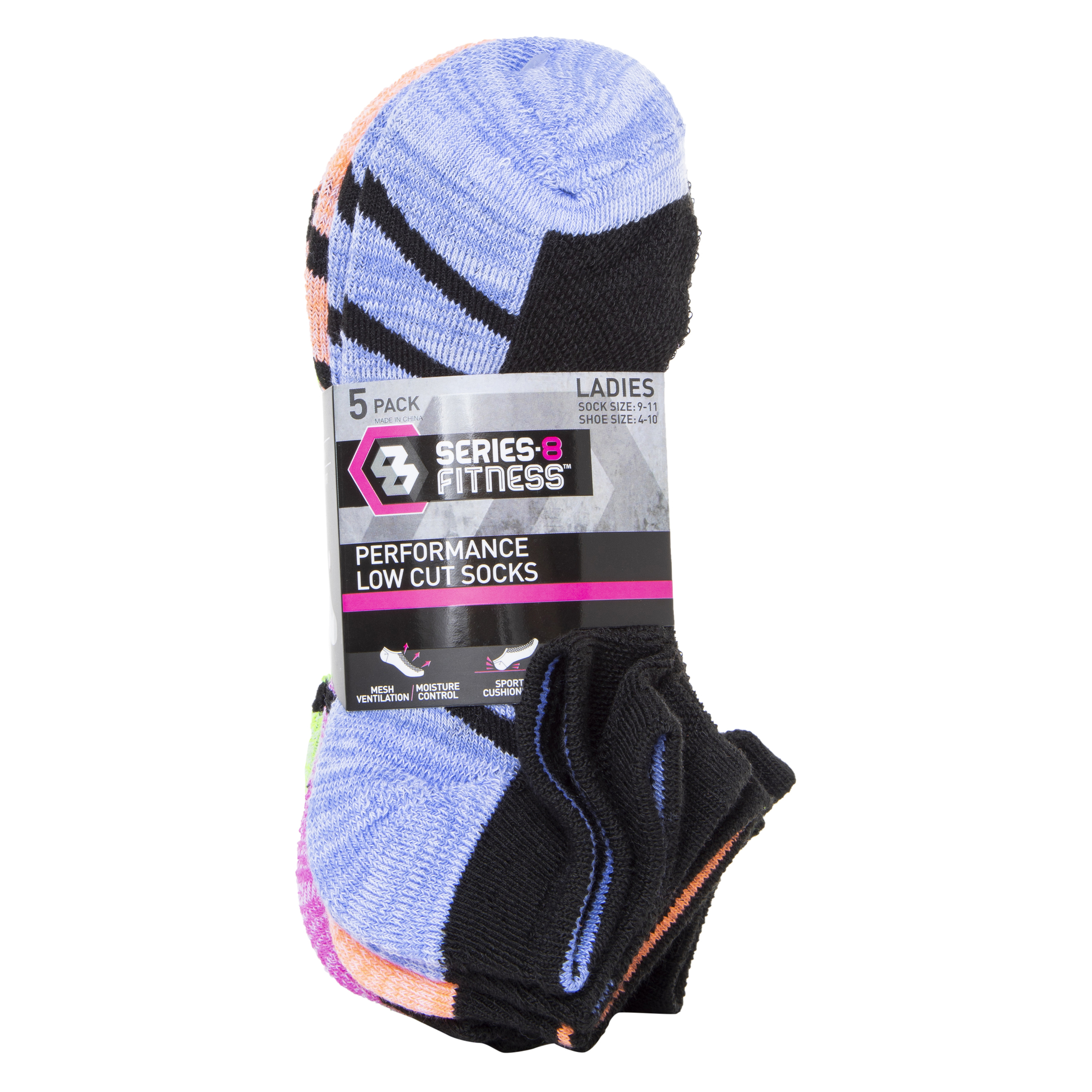 Series-8 Fitness™ Women's Low-Cut Socks Black & Brights 5-Pack