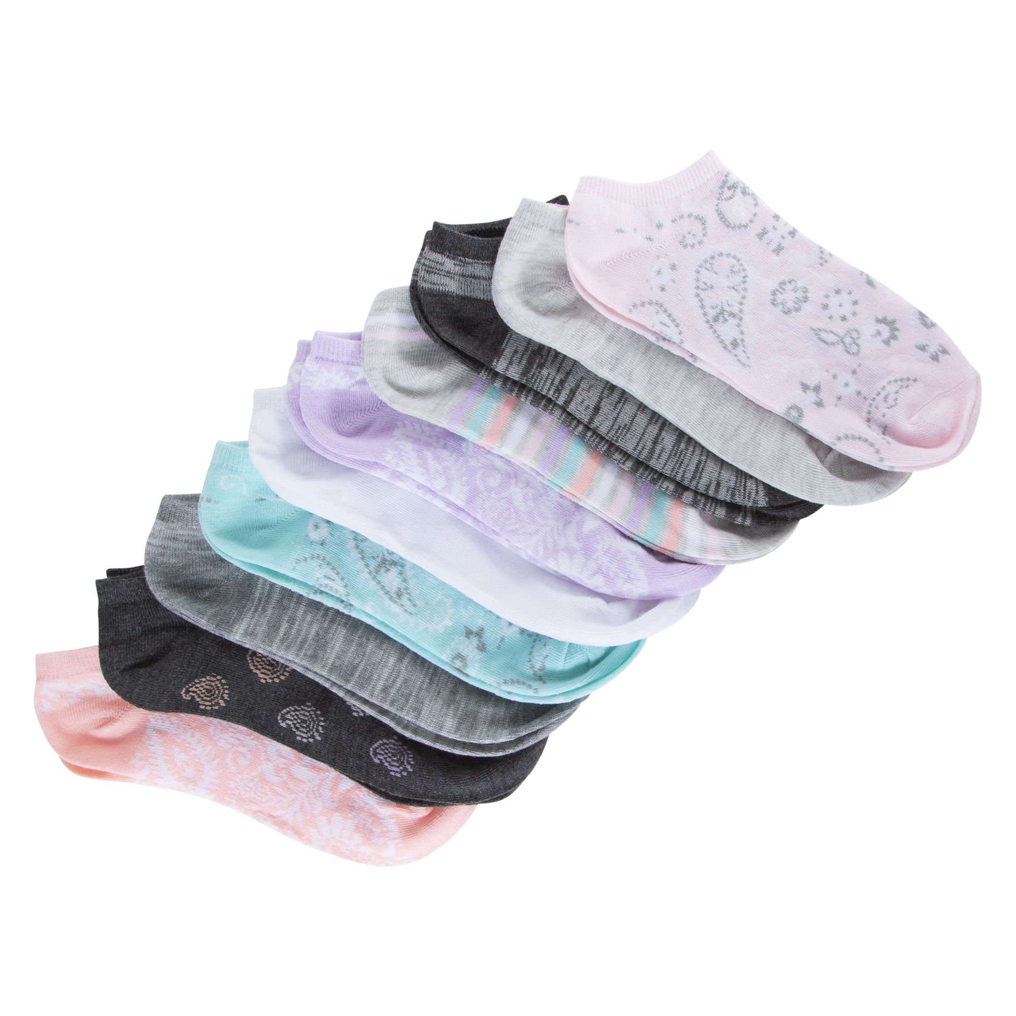Low-Cut Ankle Socks 10-Pack - Pastel Paisley