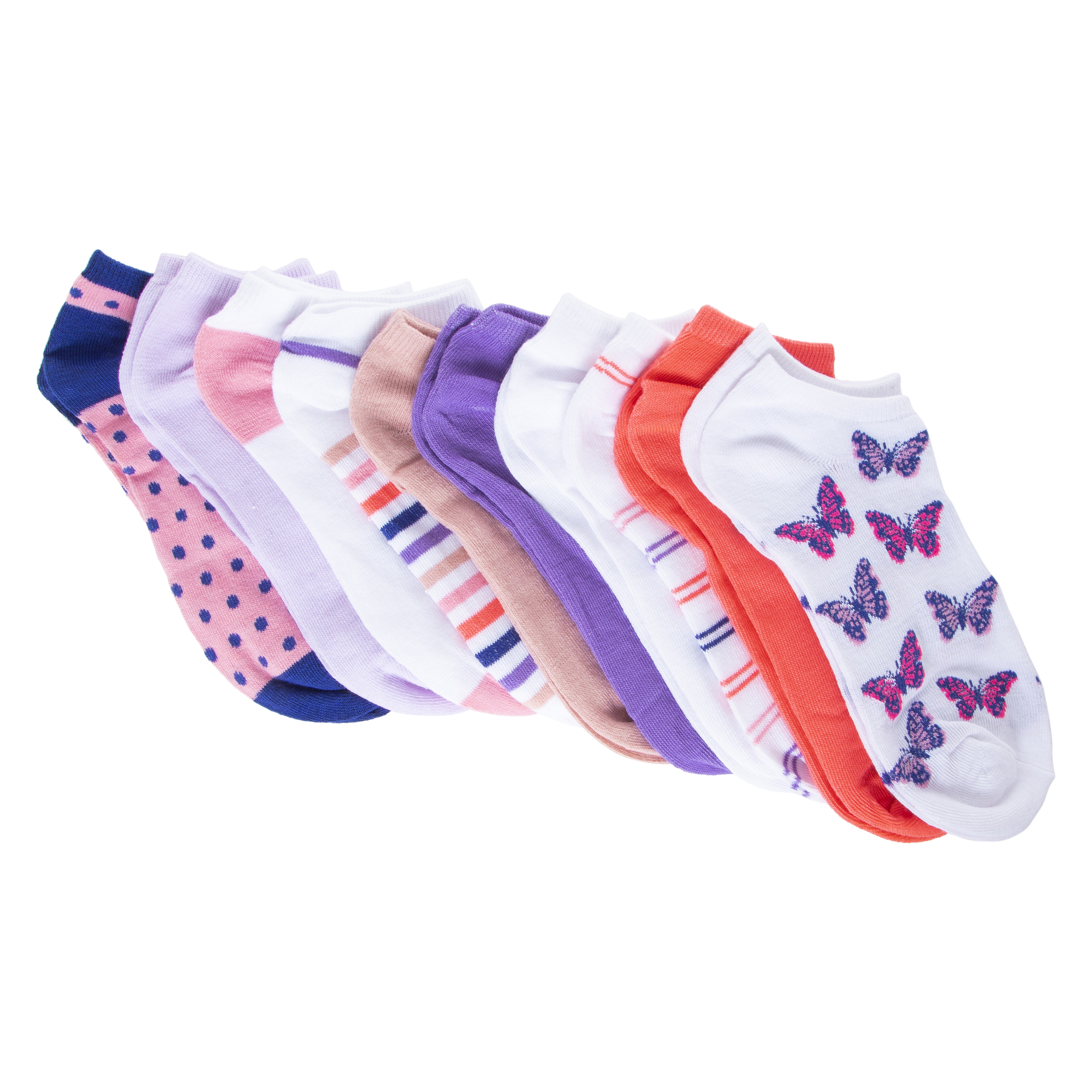Low-Cut Ankle Socks 10-Pack - Dots & Butterflies