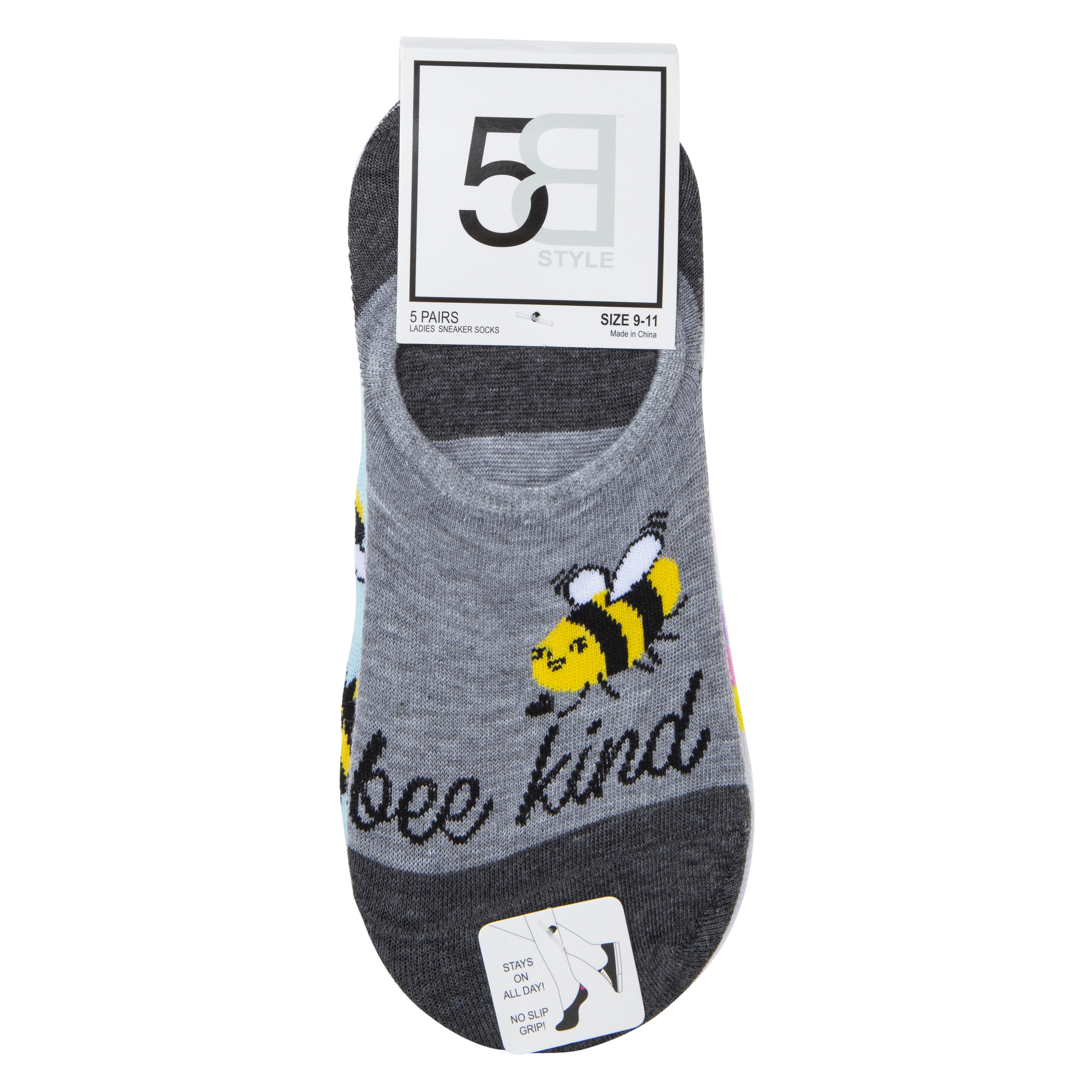 Ladies 'Bee Kind' Low-Cut Socks 5-Pack