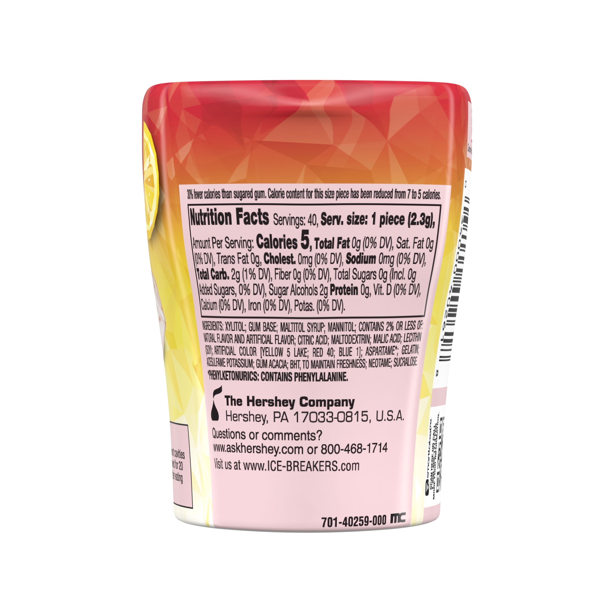 Ice Breakers Ice Cubes Strawberry Lemonade Sugar Free Gum 40 Pieces