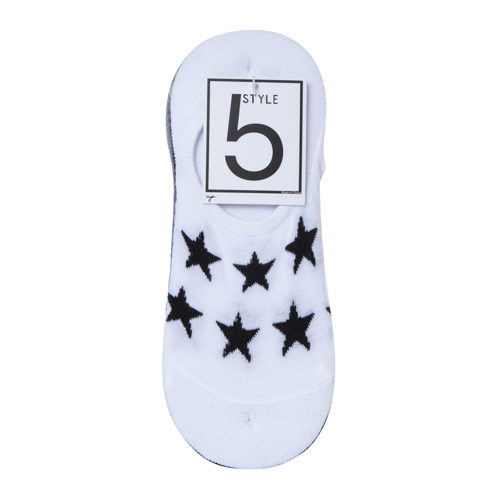 No-Show Sneaker Liner Socks 5-Pack - Black & White Stars