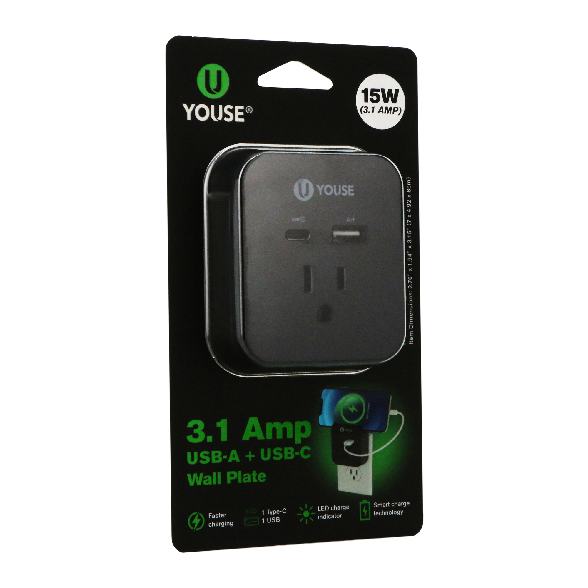 USB-A & USB-C Wall Plate Charger 3.1 Amp