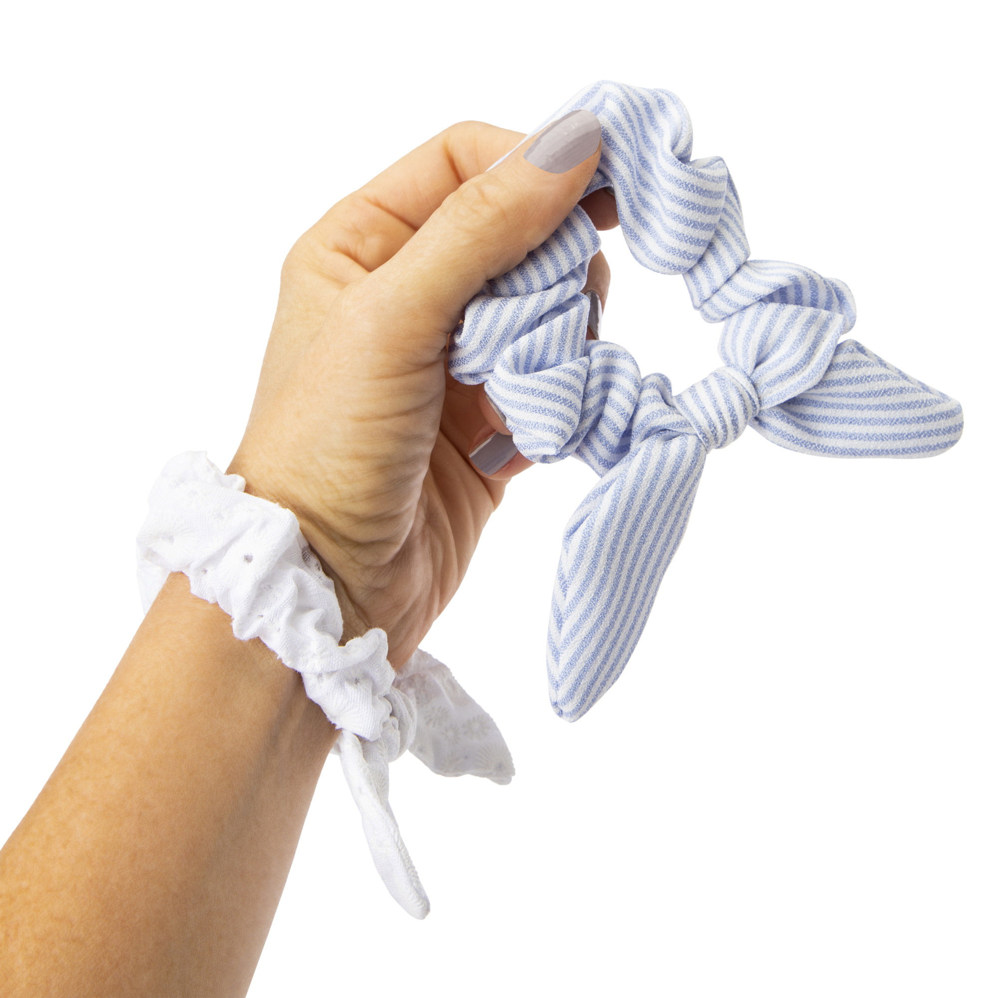 Eyelet & Stripes Bow Scrunchies 2-Pack