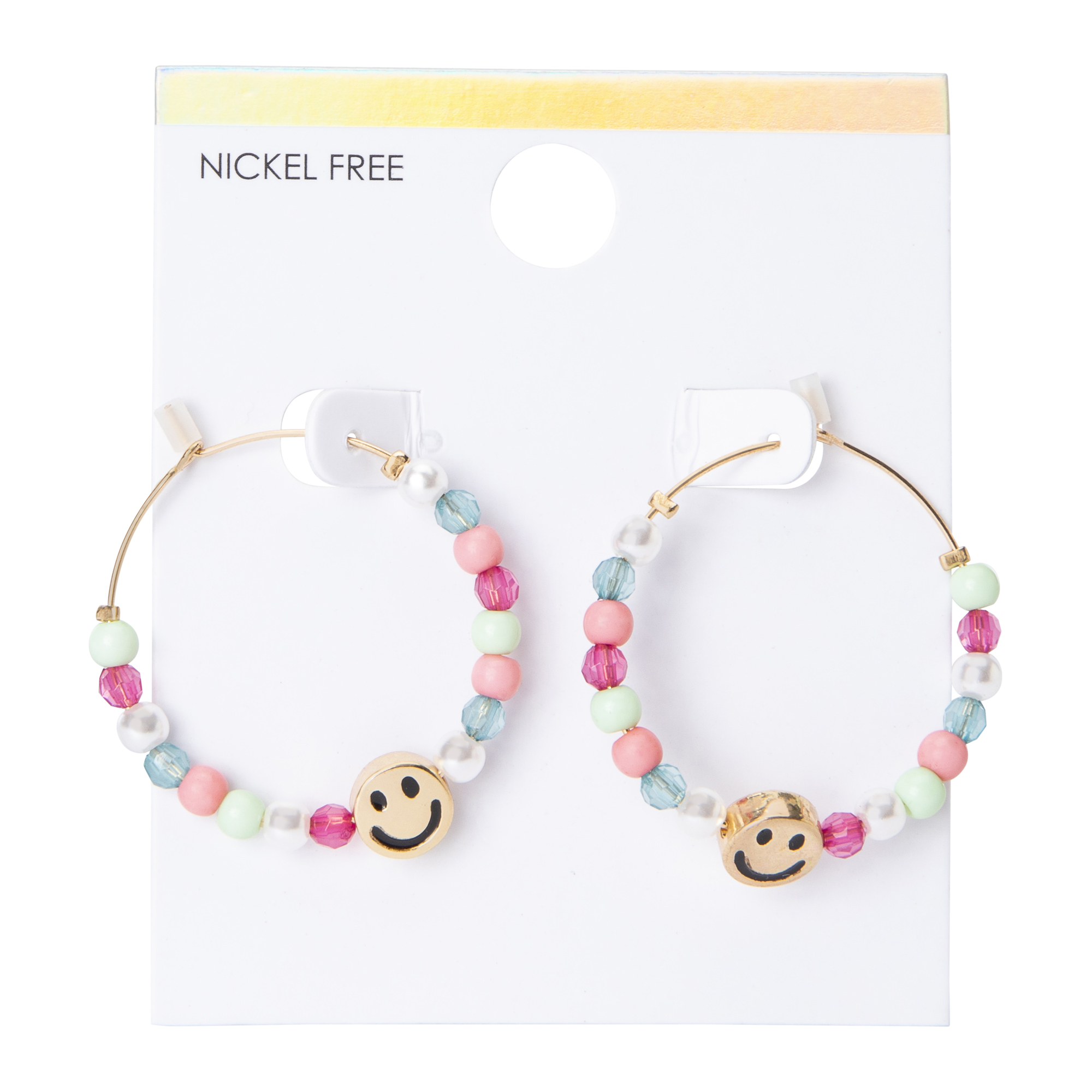 Beaded Happy Face Hoop Earrings